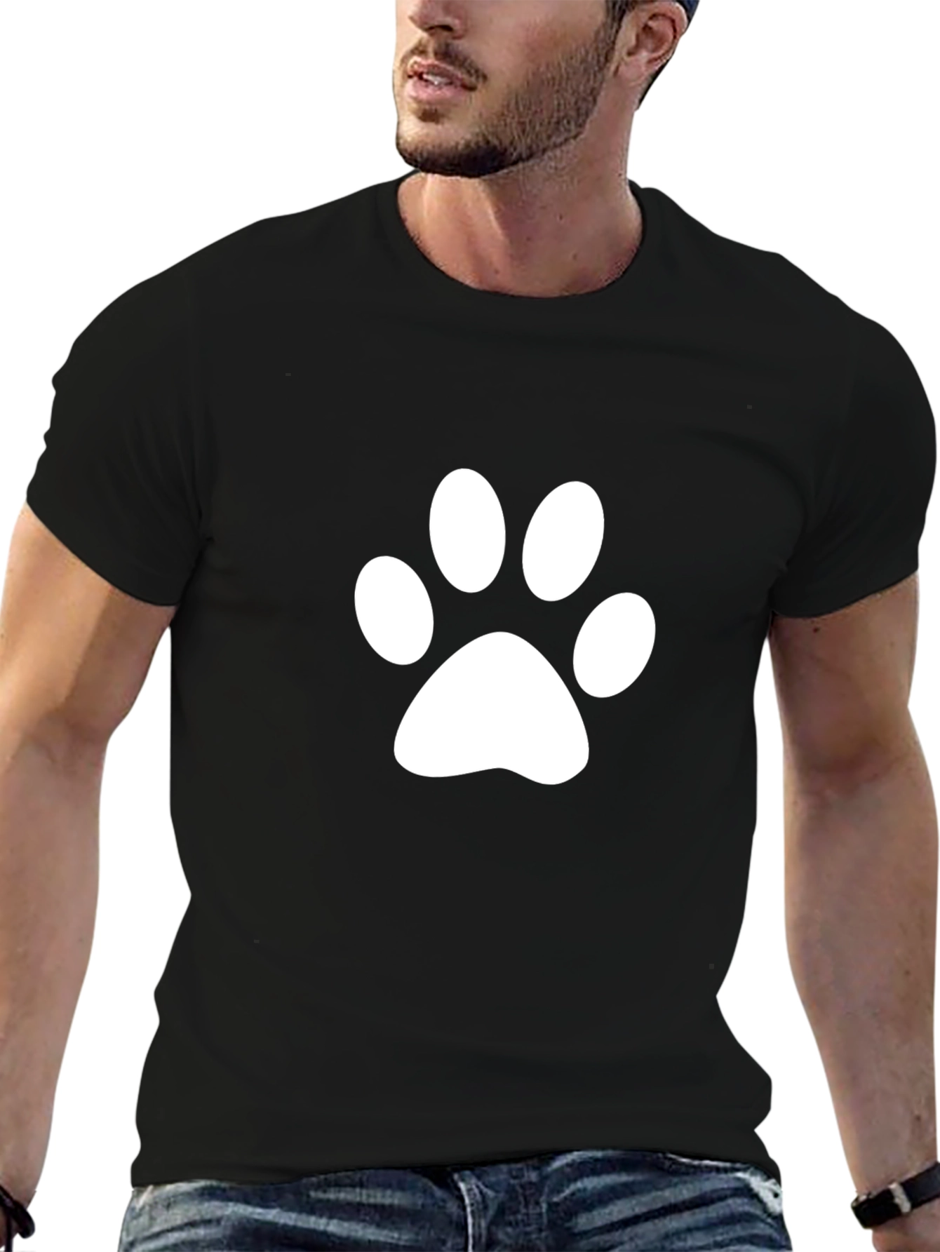 Paw Print T-Shirt - Casual Black Tee