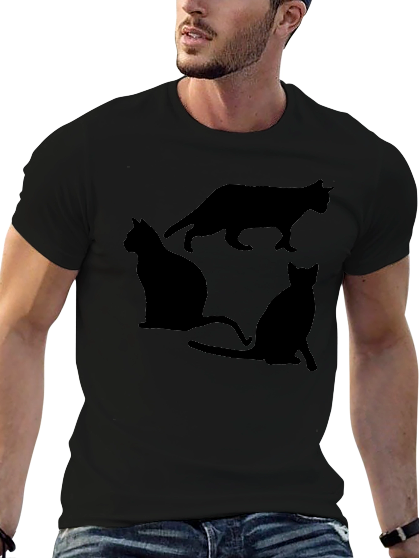 Black Cat Silhouette Graphic T-Shirt