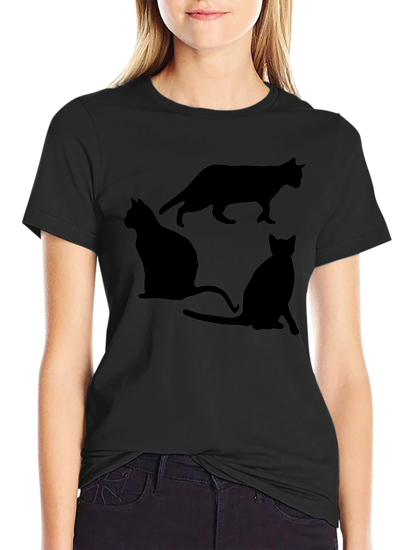 Black Cat Silhouette Graphic T-Shirt