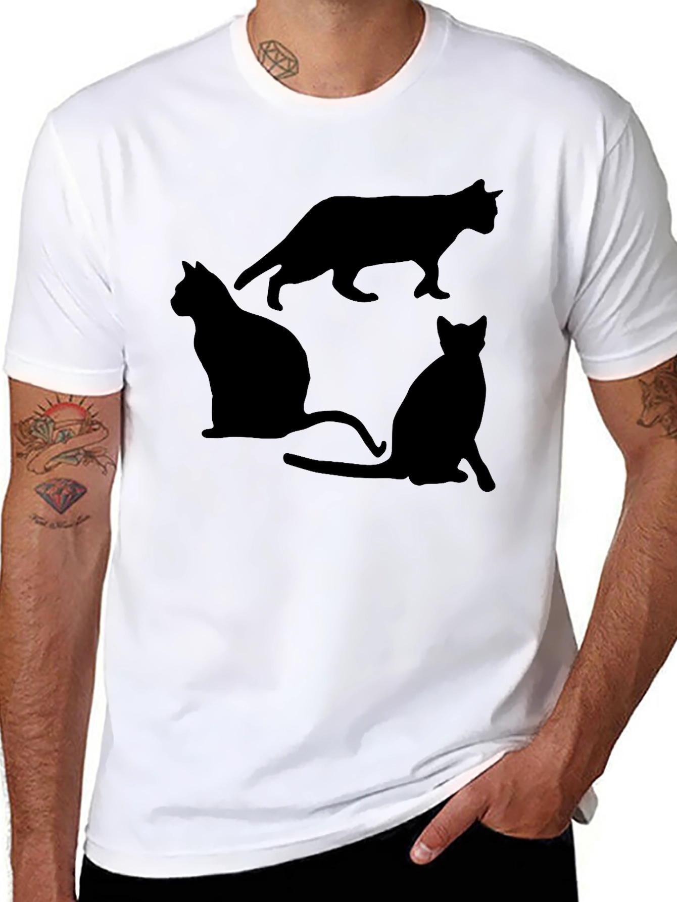 Black Cat Silhouette Graphic T-Shirt
