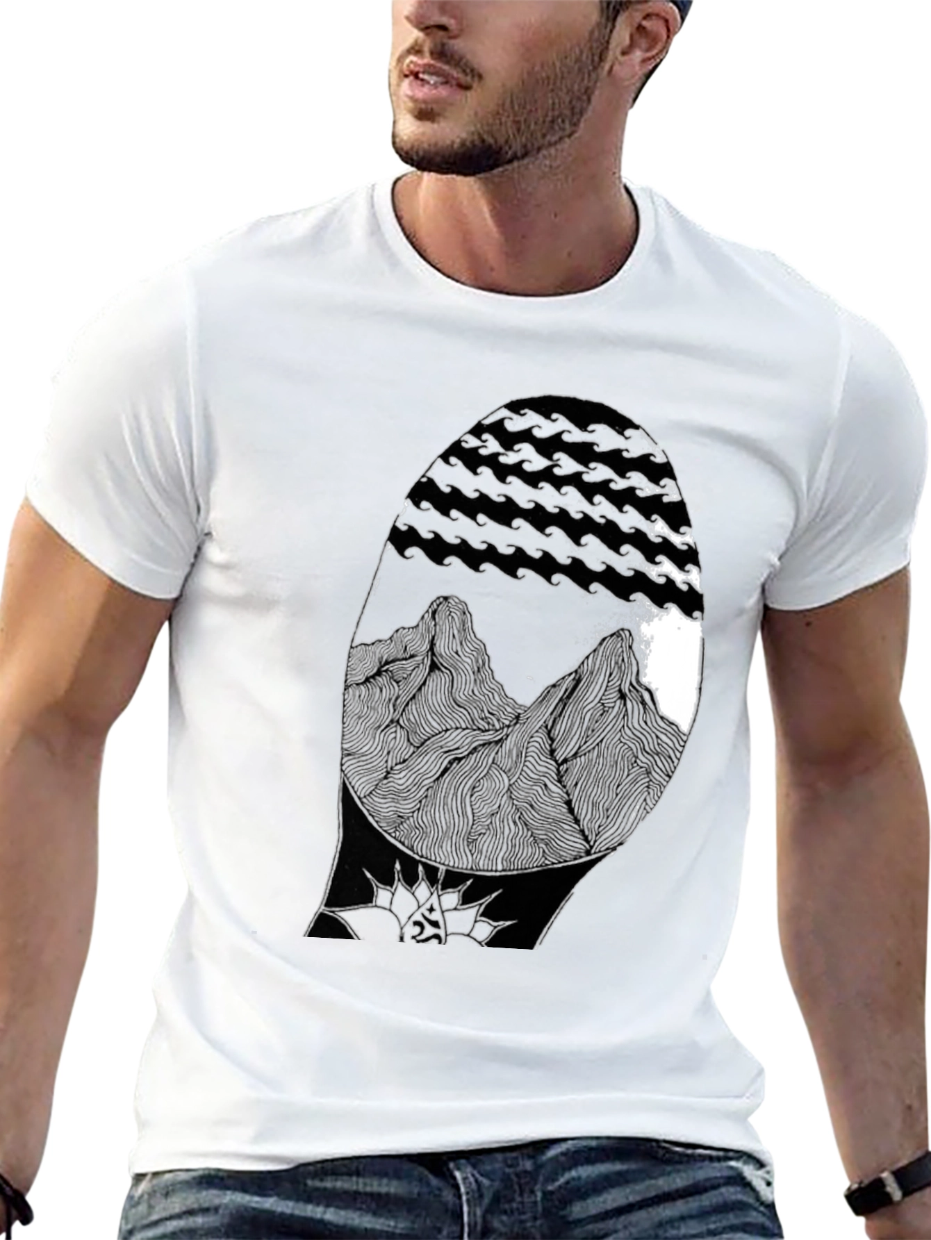 Abstract Mountain Graphic Black T-Shirt