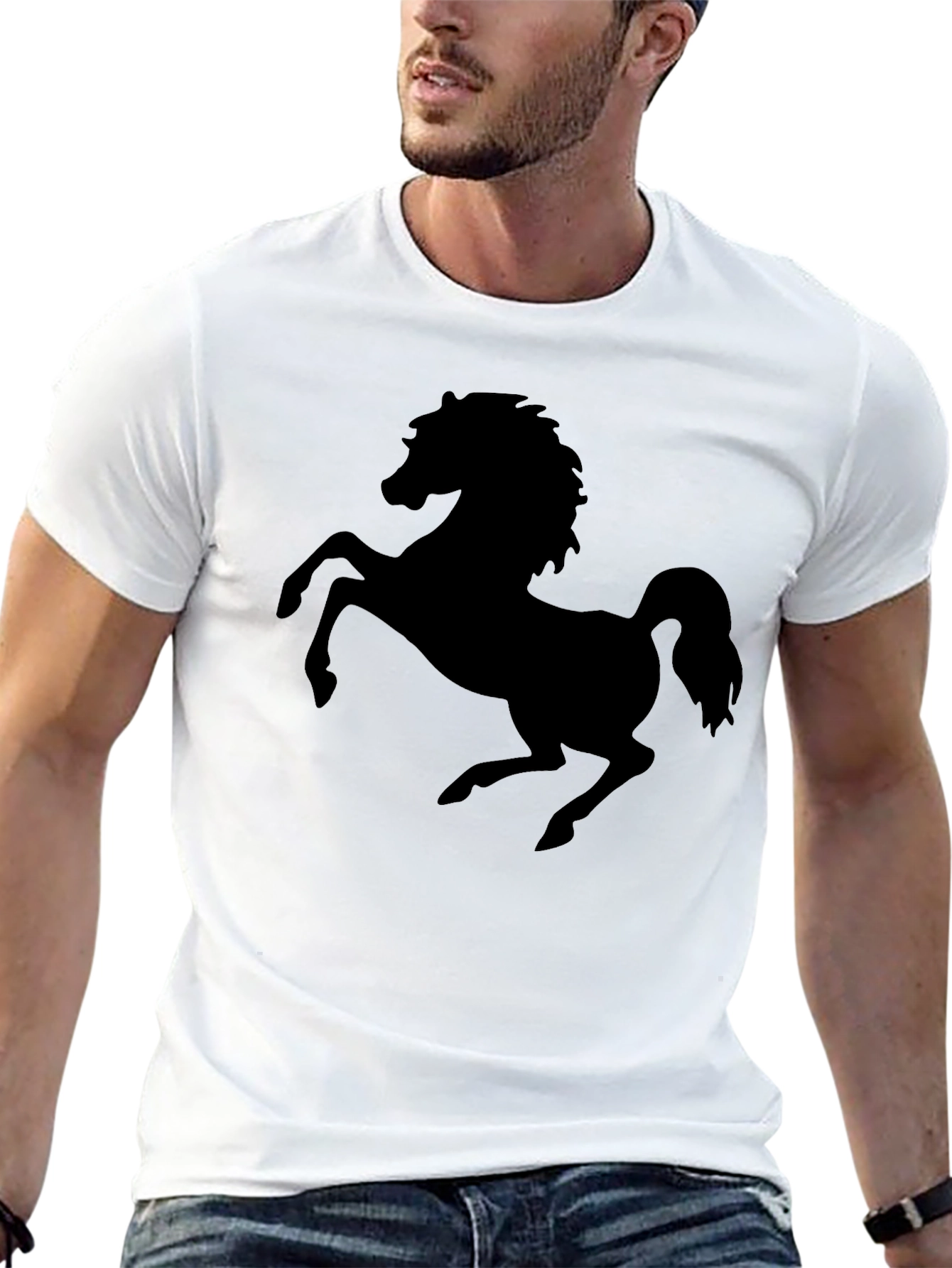 Black T-Shirt with Horse Silhouette Graphic