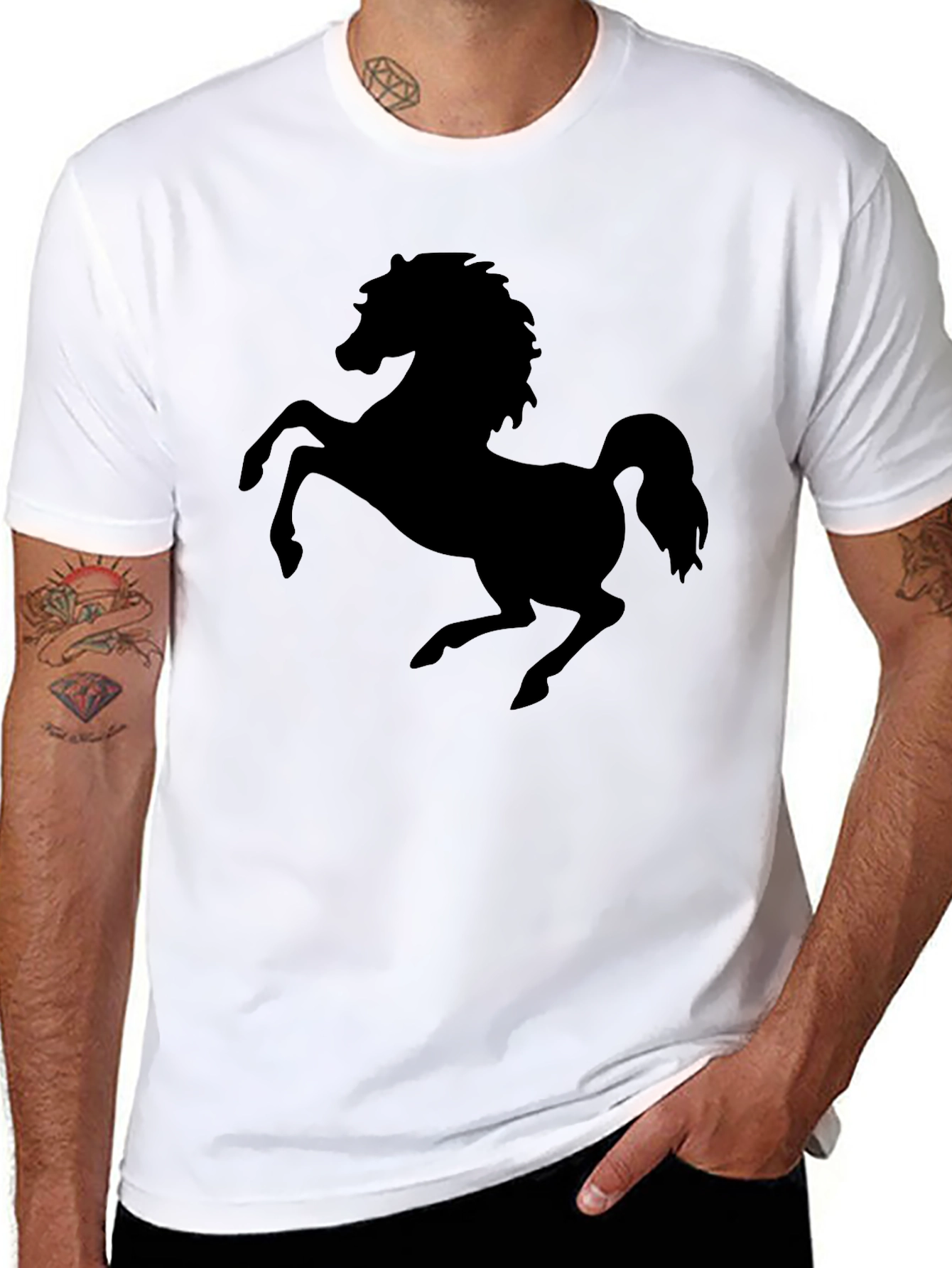 Black T-Shirt with Horse Silhouette Graphic