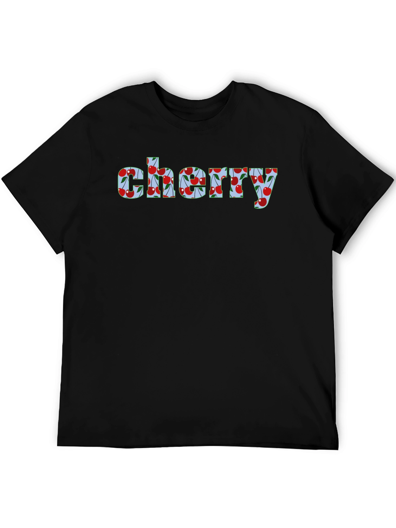 Cherry Print Mens Black Graphic Tee Shirt