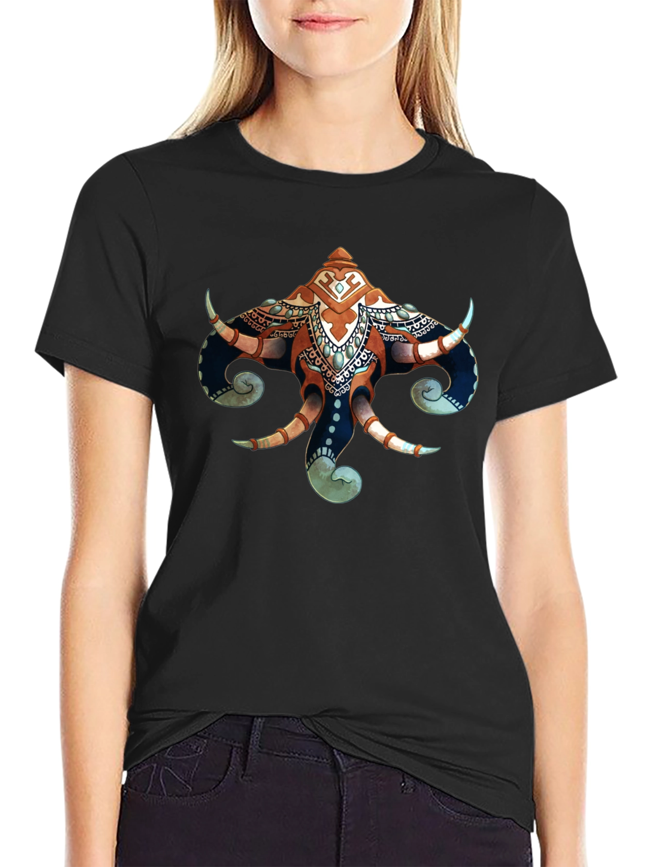 Elephant Head Graphic Print Black T-Shirt