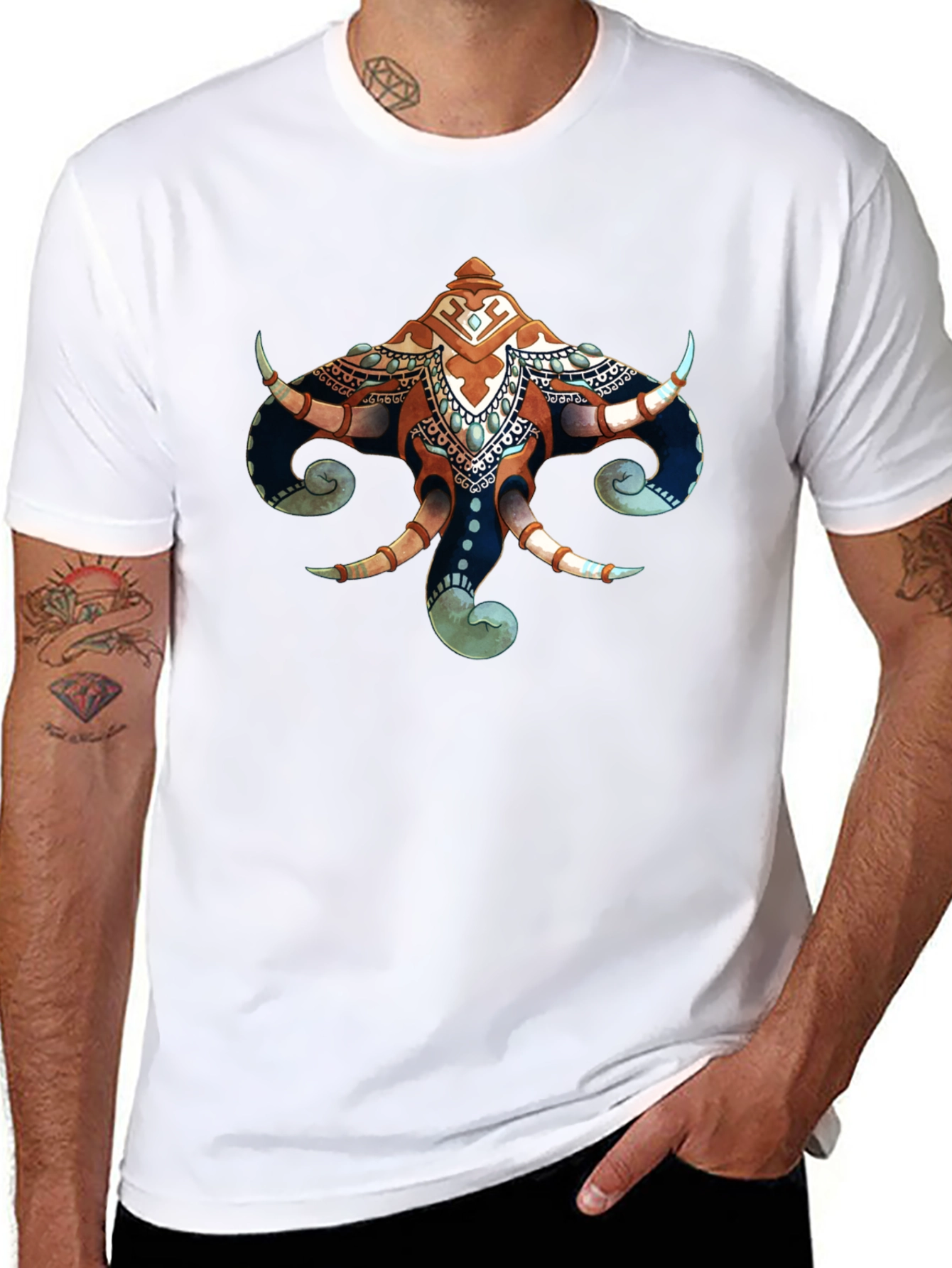 Elephant Head Graphic Print Black T-Shirt