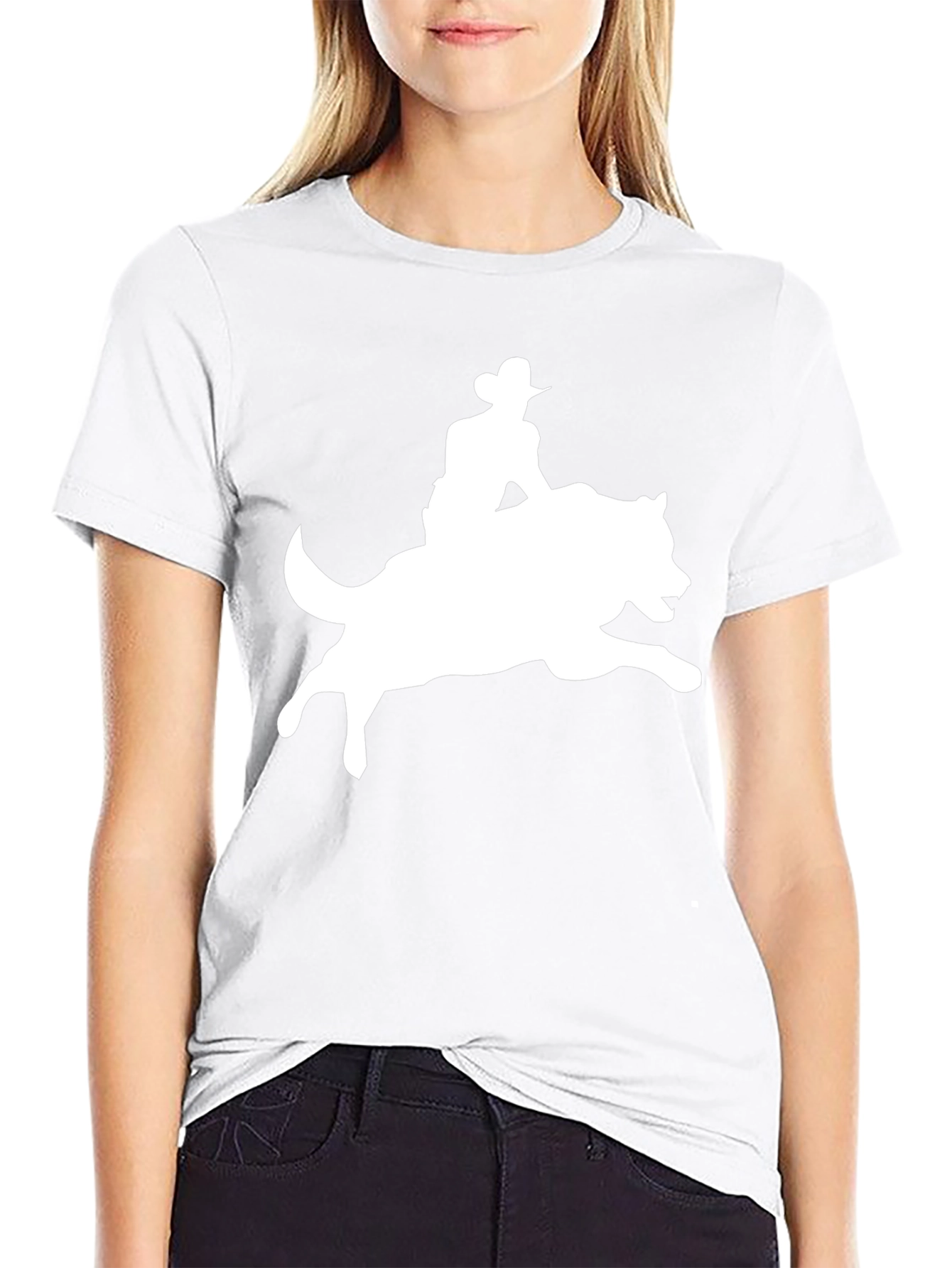 Cowboy Riding a Wolf Graphic Tee - Black T-Shirt