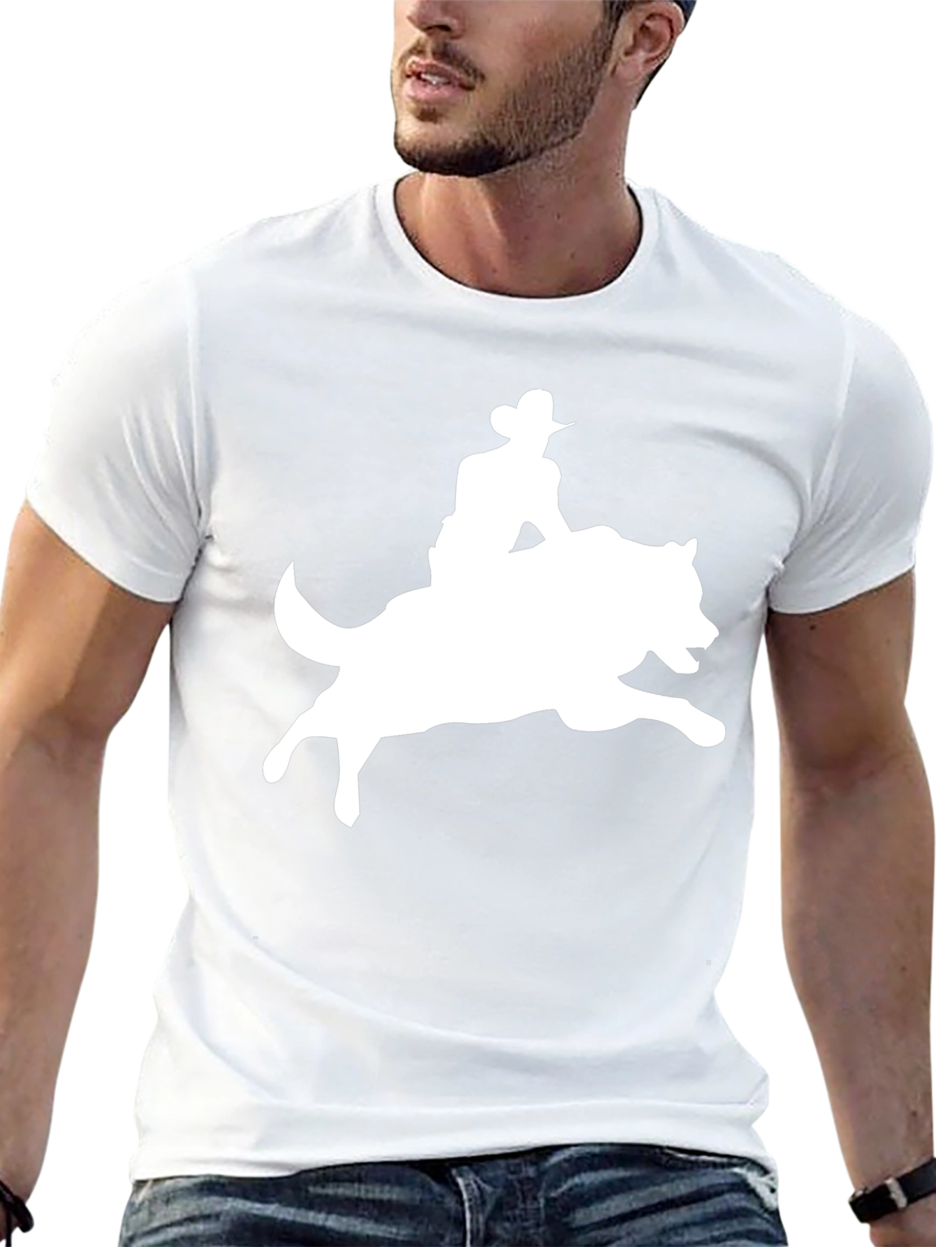 Cowboy Riding a Wolf Graphic Tee - Black T-Shirt