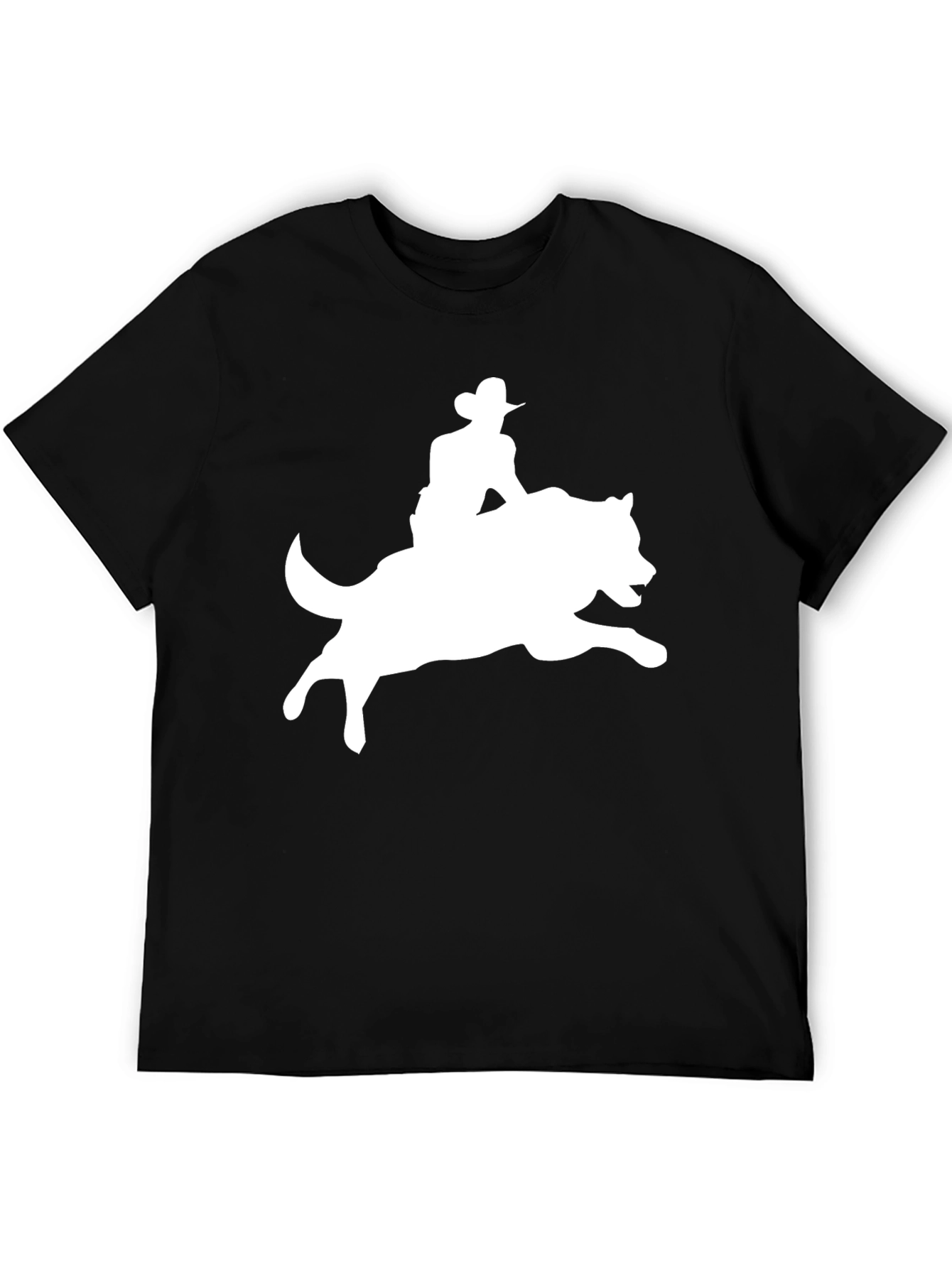 Cowboy Riding a Wolf Graphic Tee - Black T-Shirt