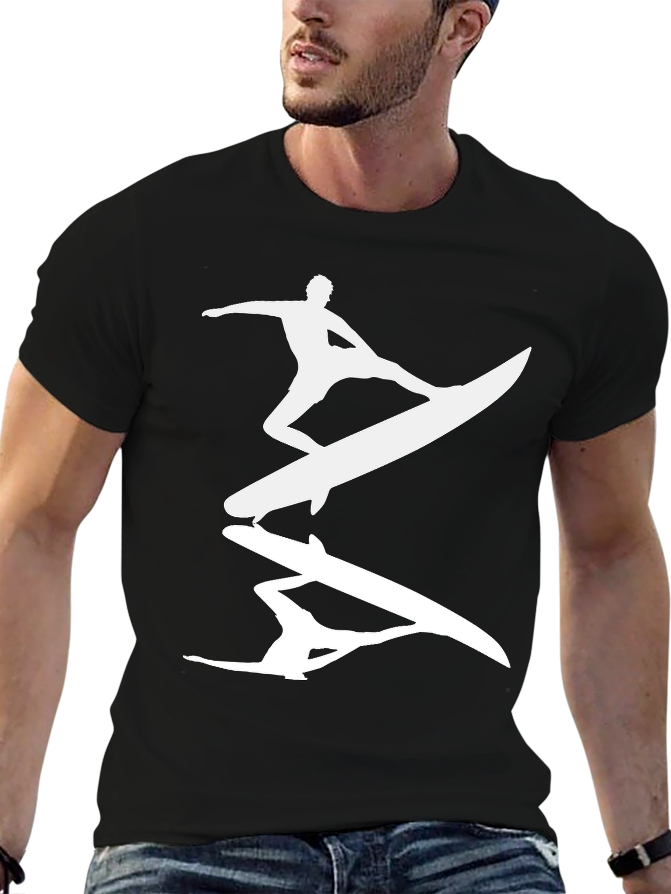 Surfer Silhouette Graphic Tee - Mens Black T-Shirt