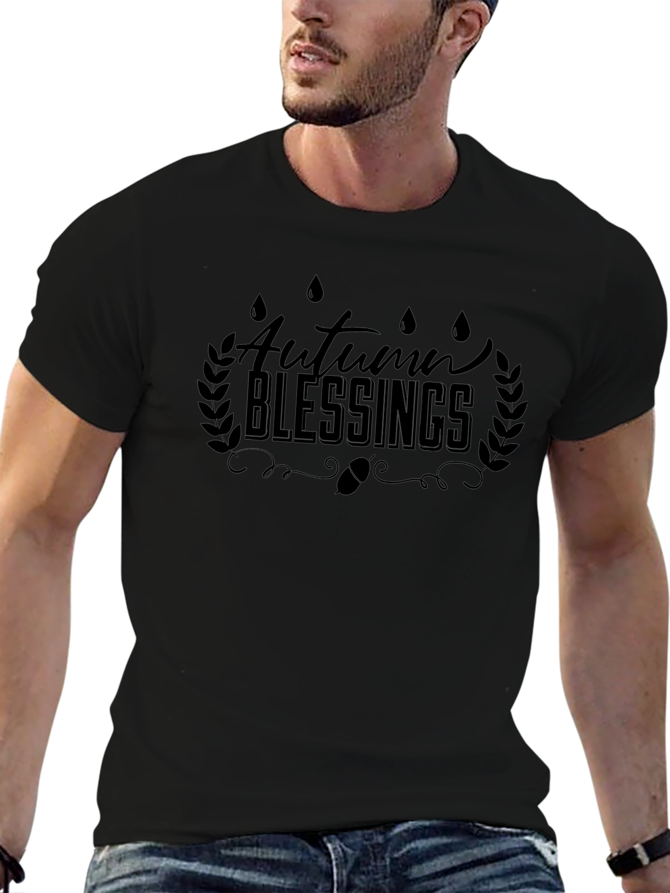 Autumn Blessings Black Graphic T-Shirt