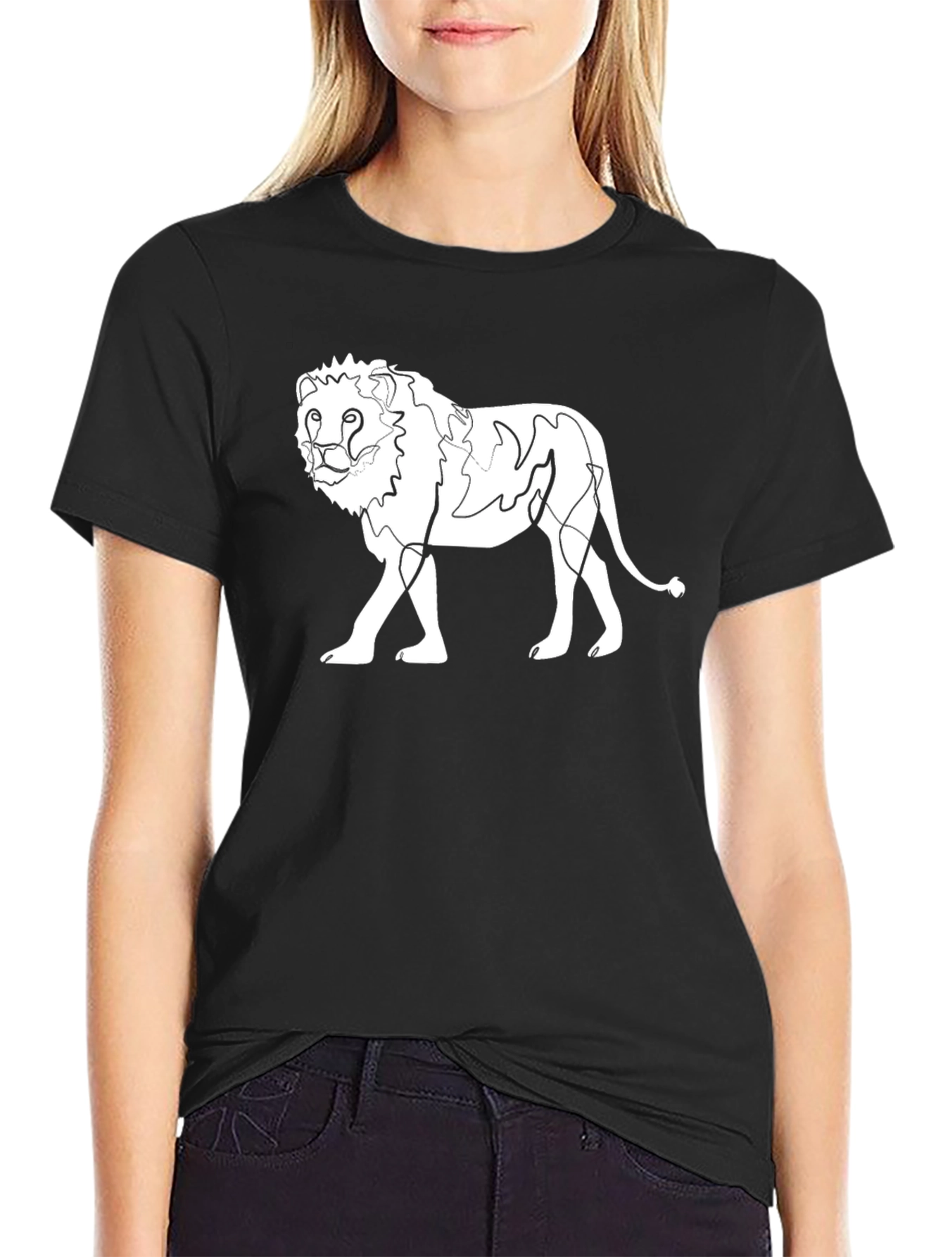 Lion Graphic Tee - Black Cotton T-Shirt