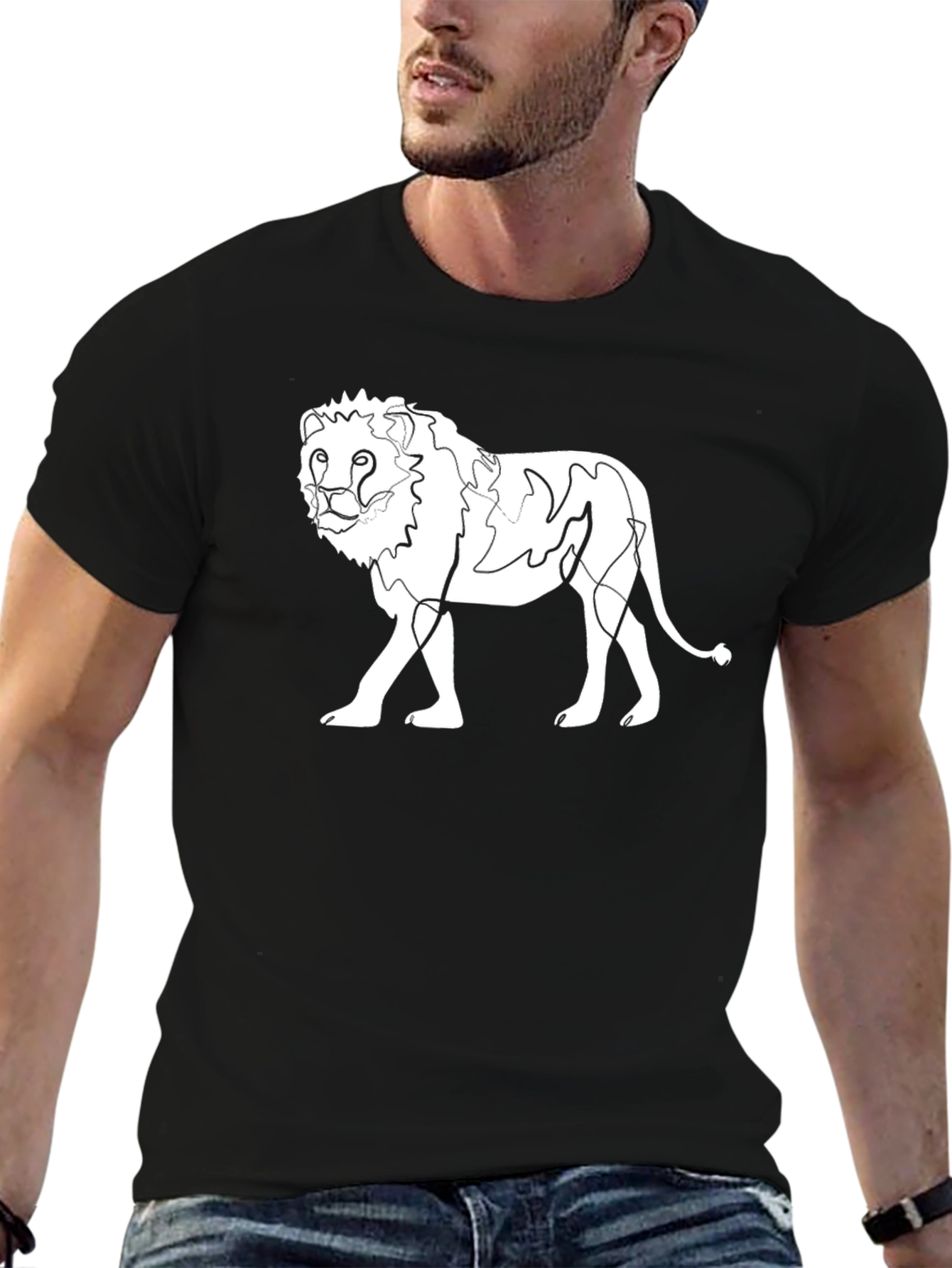 Lion Graphic Tee - Black Cotton T-Shirt