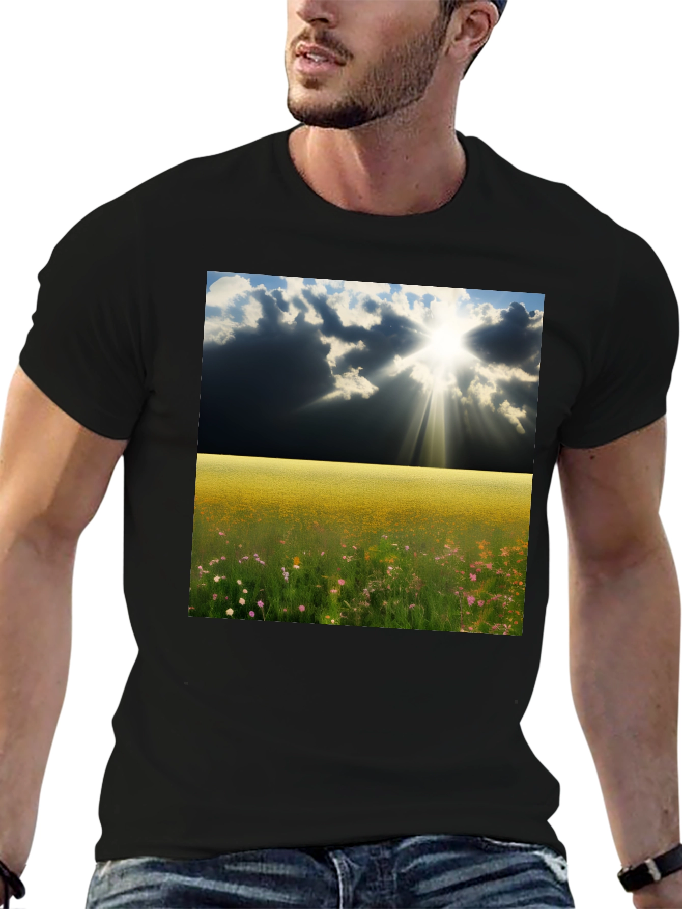 Scenic Meadow Graphic Tee - Mens Black T-Shirt