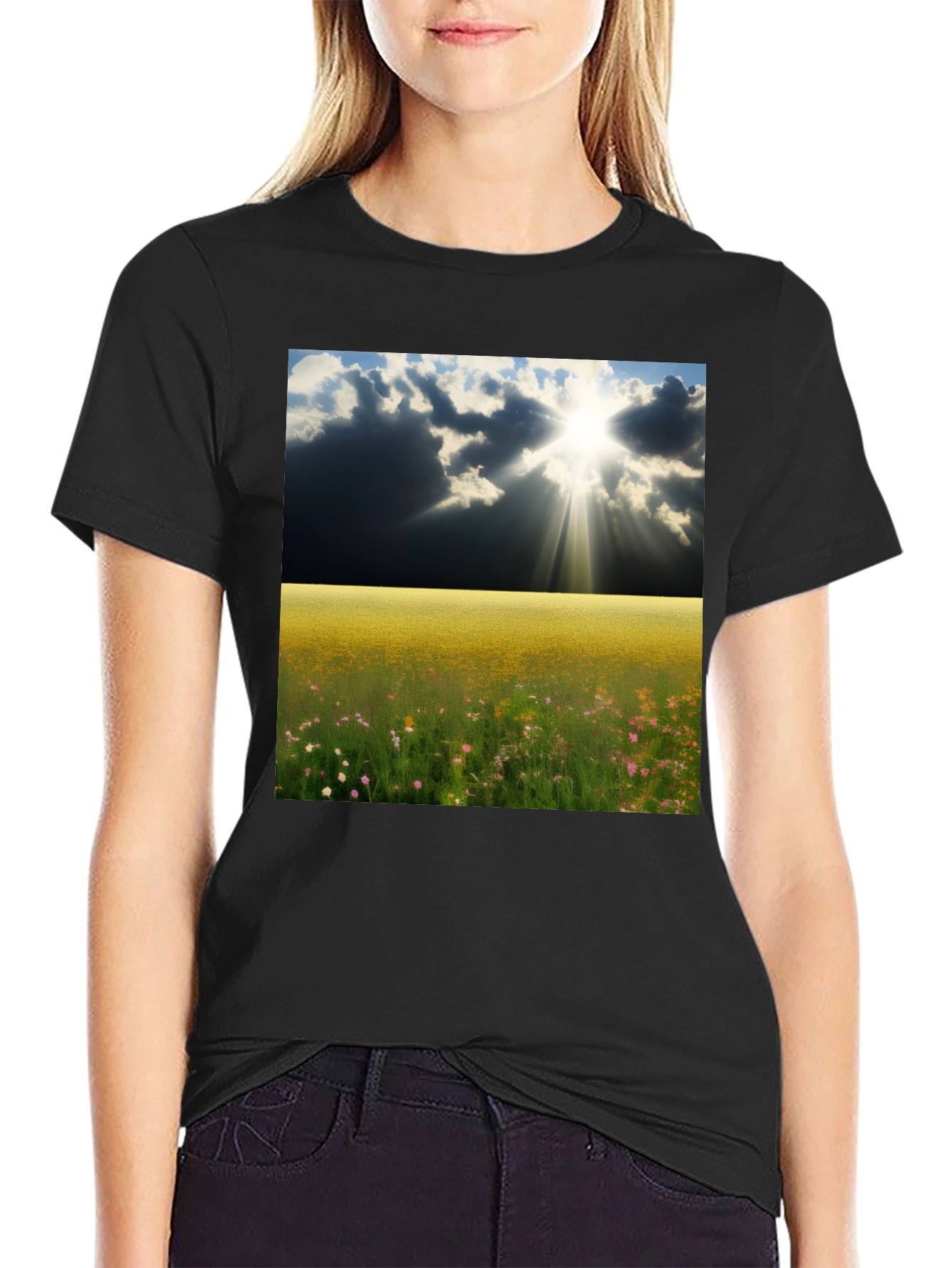 Scenic Meadow Graphic Tee - Mens Black T-Shirt