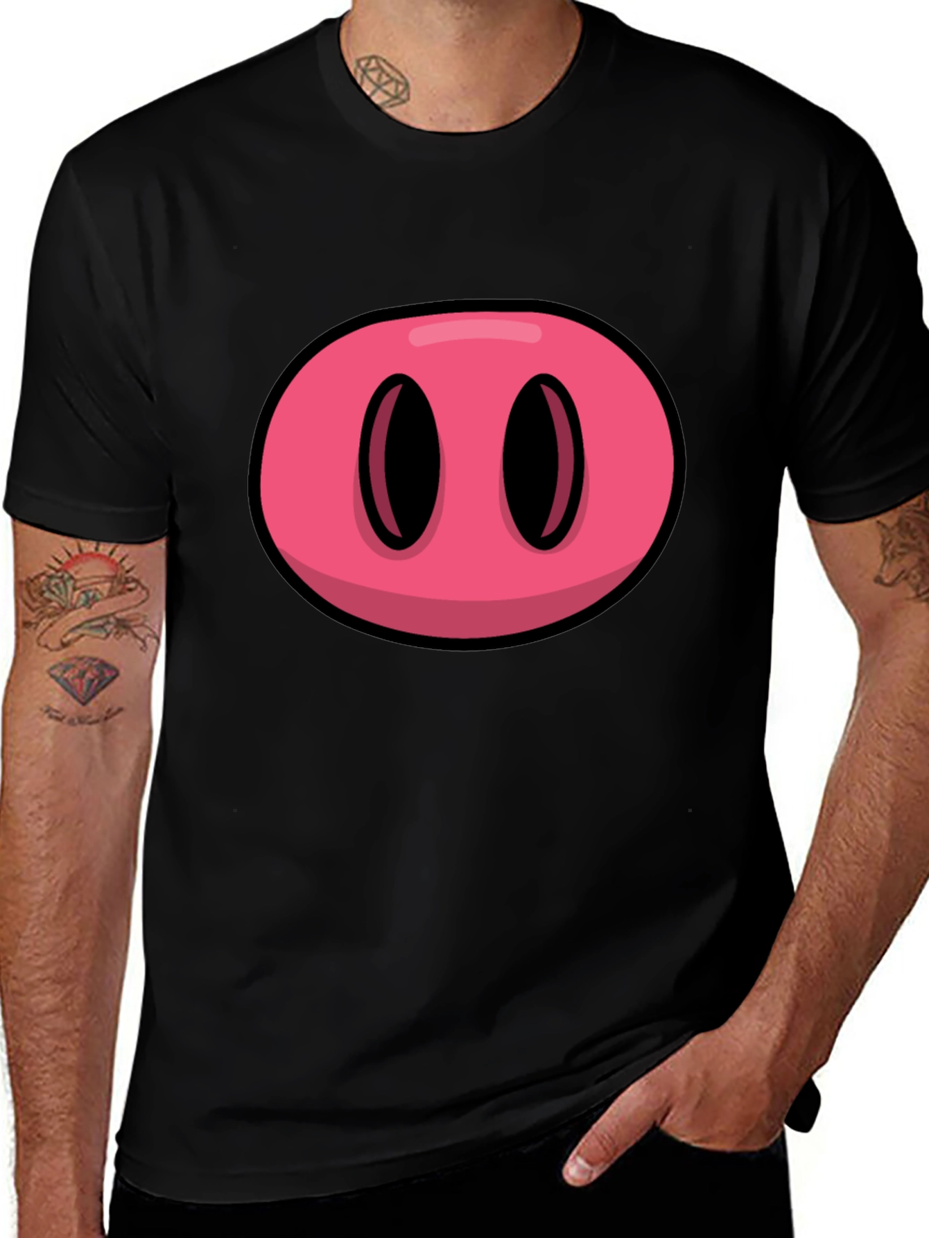 Cartoon Pig Nose Graphic T-Shirt - Funny Animal Tee