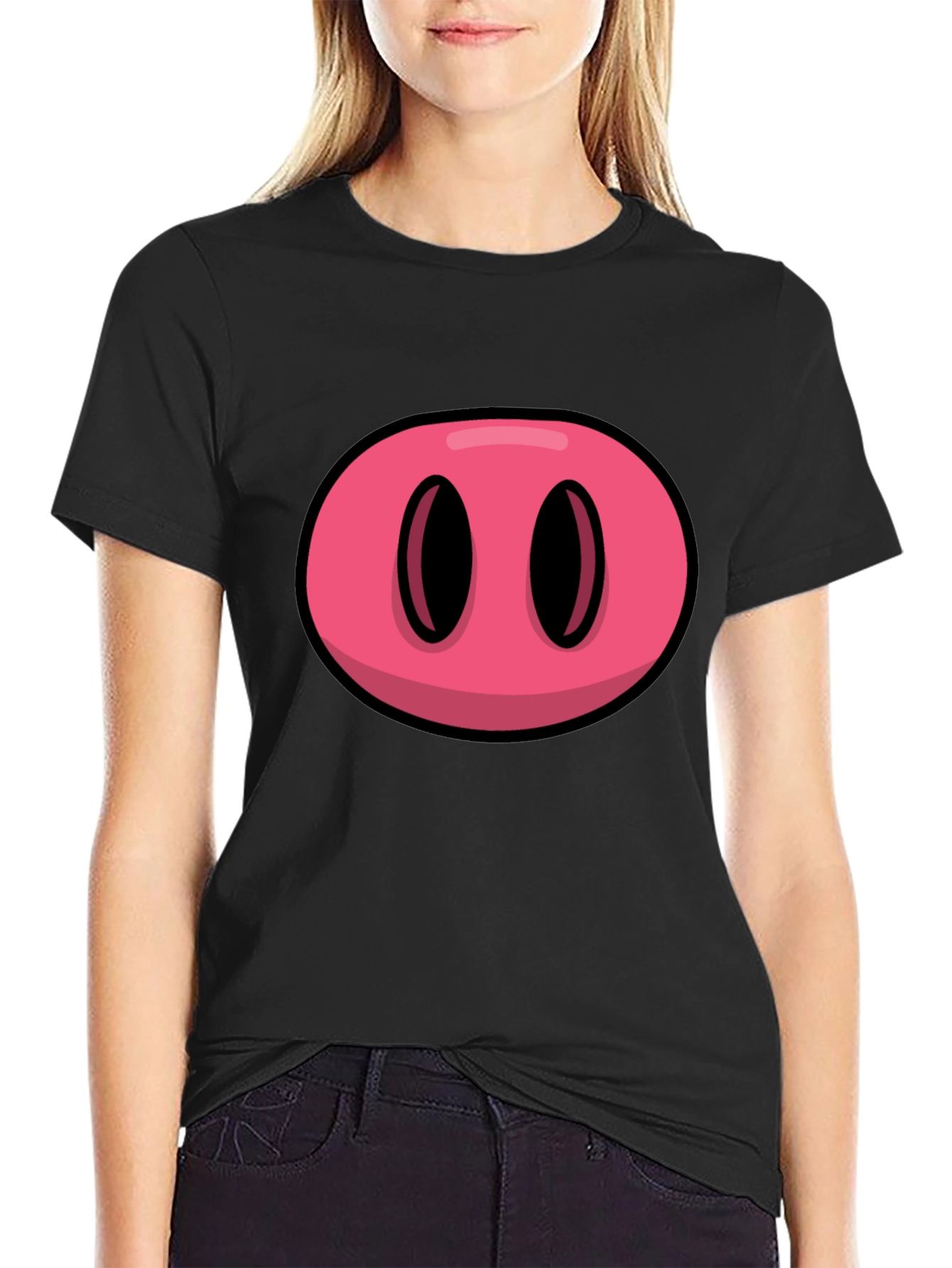 Cartoon Pig Nose Graphic T-Shirt - Funny Animal Tee
