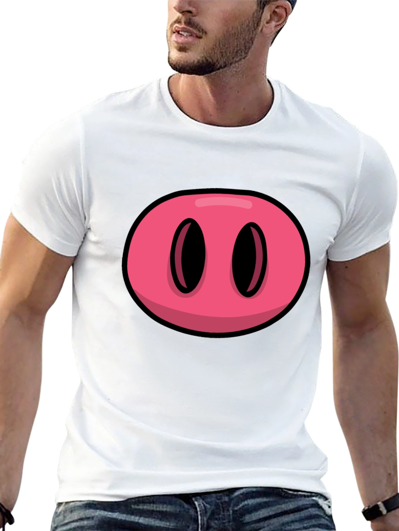 Cartoon Pig Nose Graphic T-Shirt - Funny Animal Tee