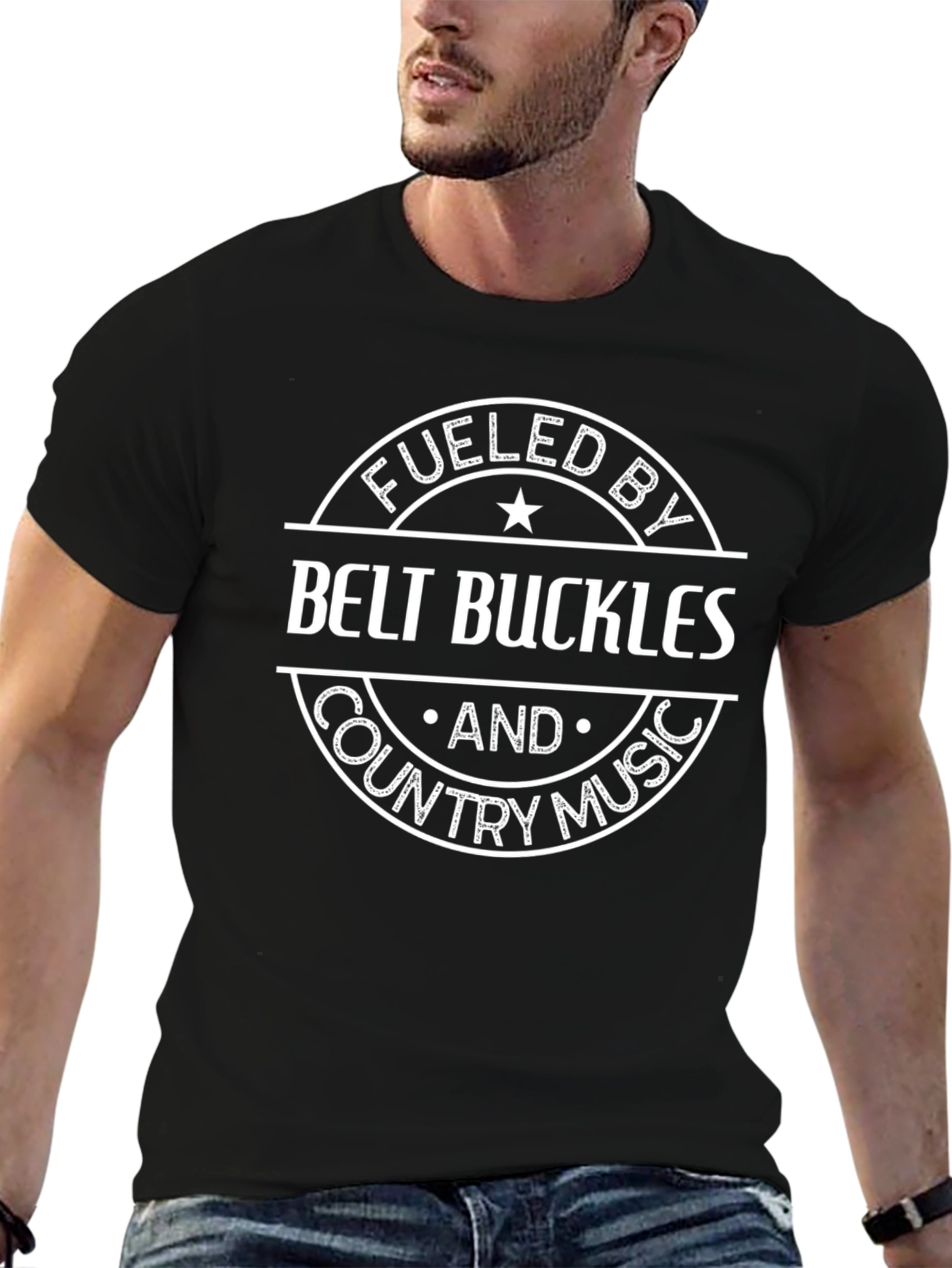 Fueled by Belt Buckles and Country Music Black T-Shirt