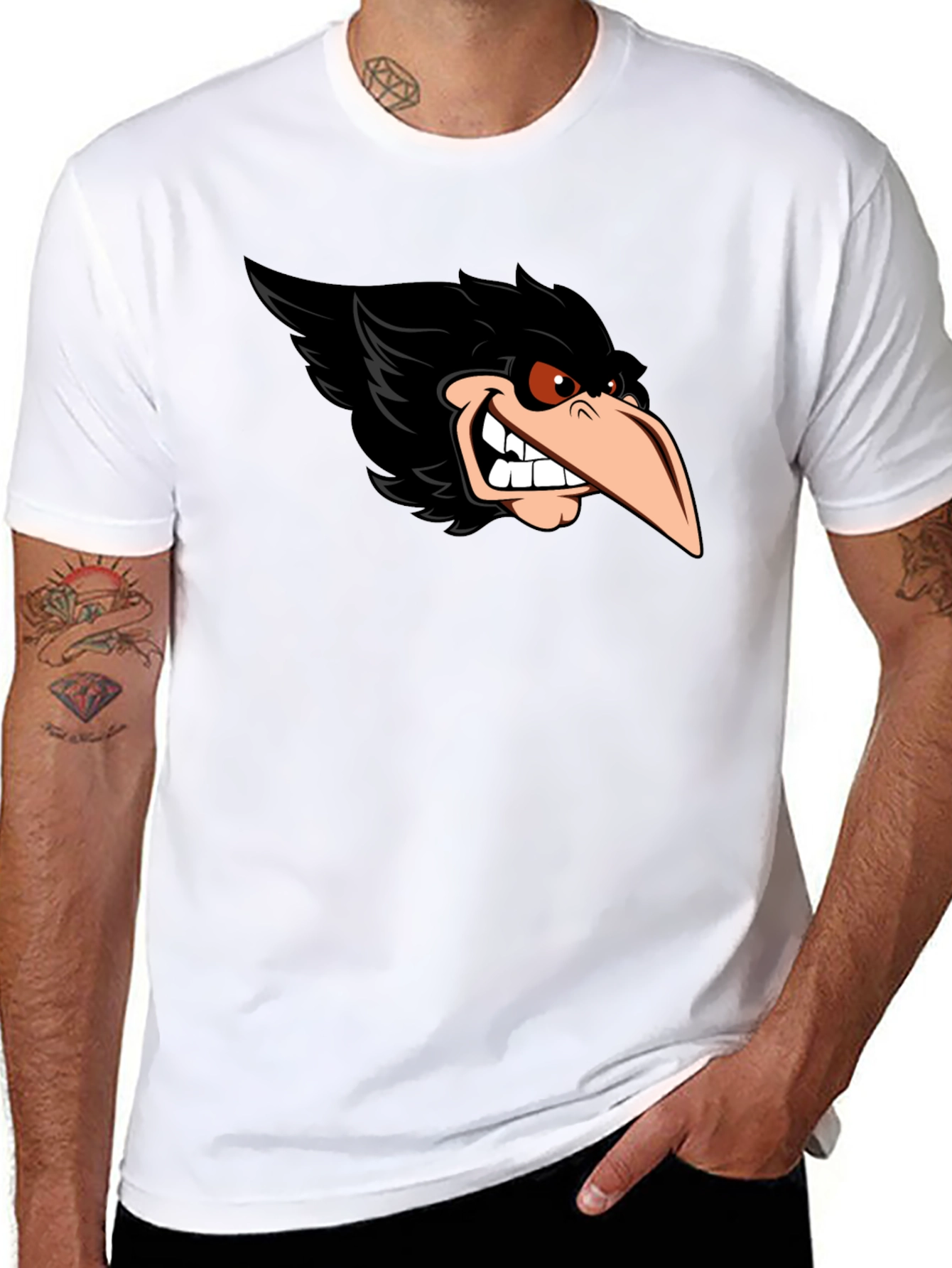 Raven Graphic Tee - Cool Cartoon Bird Design