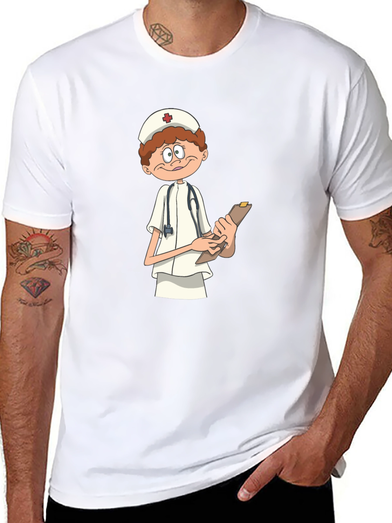 Cartoon Nurse T-Shirt - Black Graphic Tee