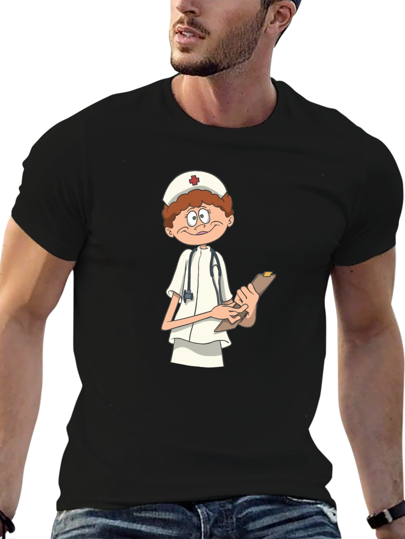 Cartoon Nurse T-Shirt - Black Graphic Tee