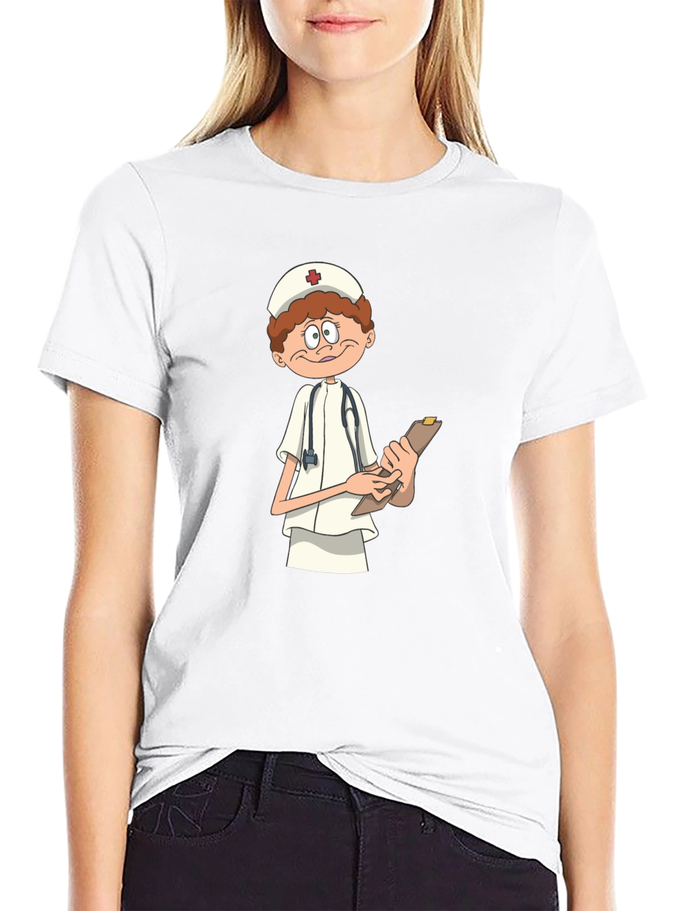 Cartoon Nurse T-Shirt - Black Graphic Tee