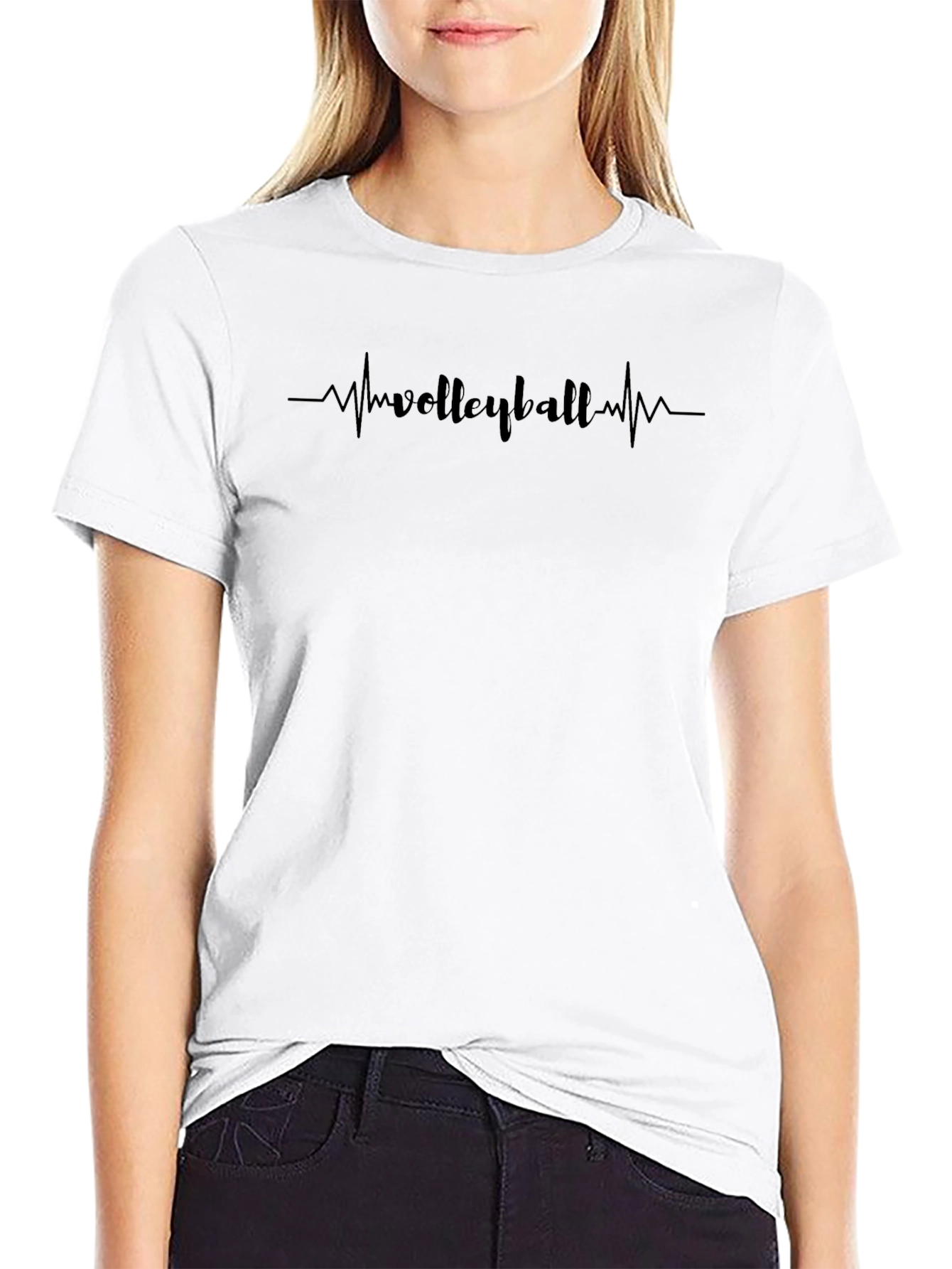 Volleyball Heartbeat Graphic Tee - Black