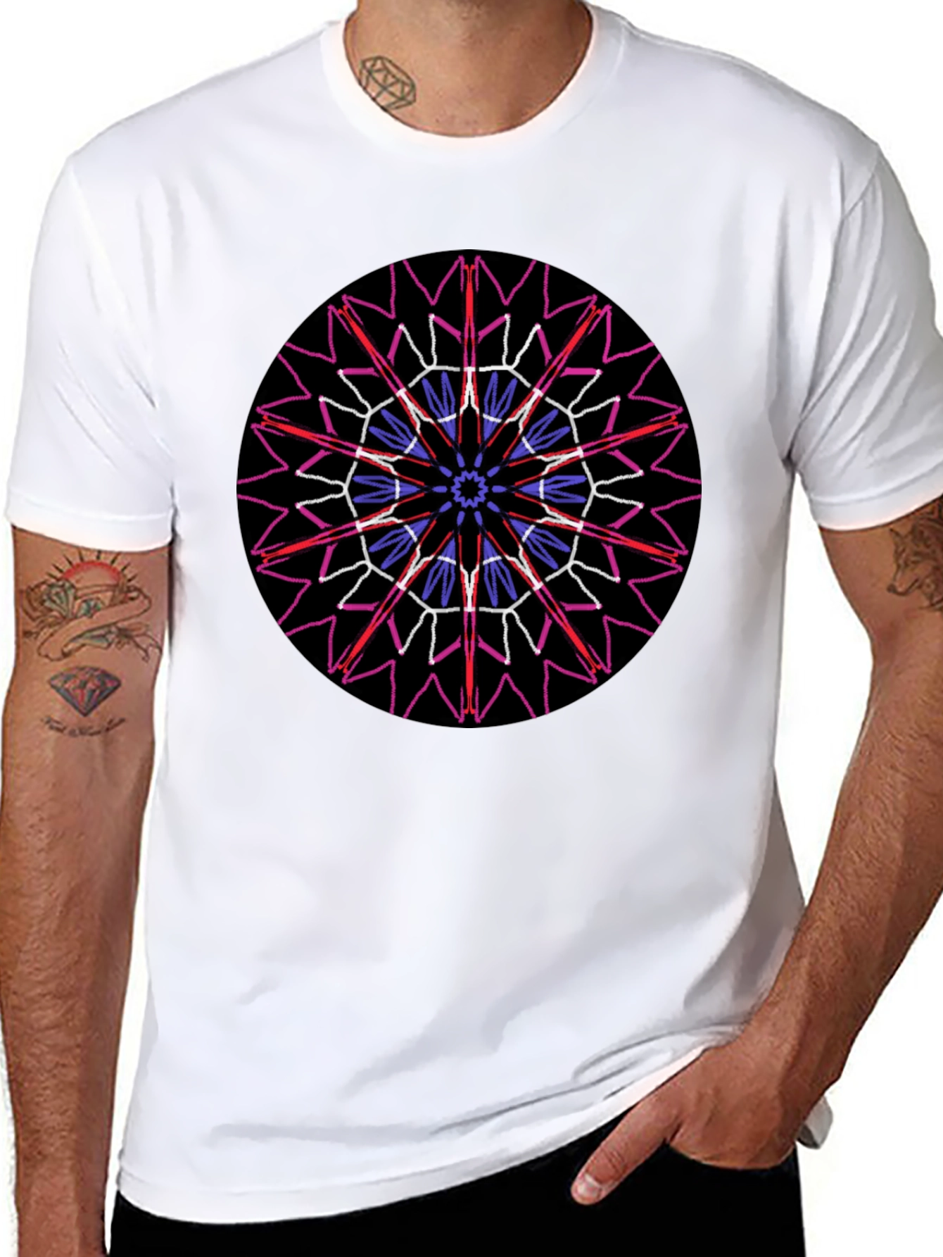 Geometric Mandala Graphic Print Black T-Shirt