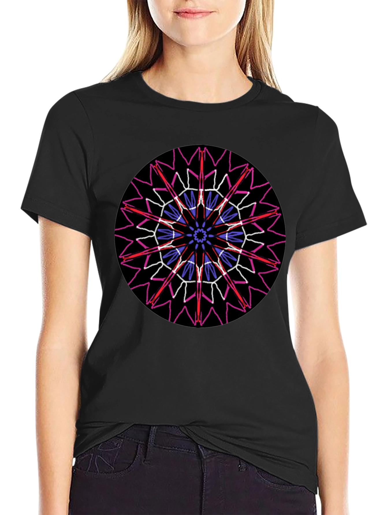Geometric Mandala Graphic Print Black T-Shirt