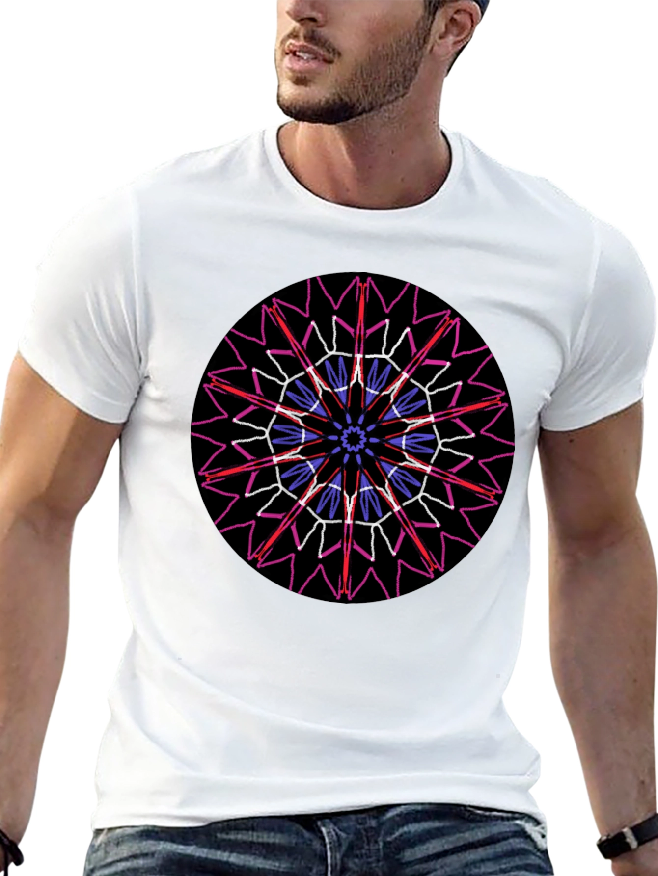 Geometric Mandala Graphic Print Black T-Shirt