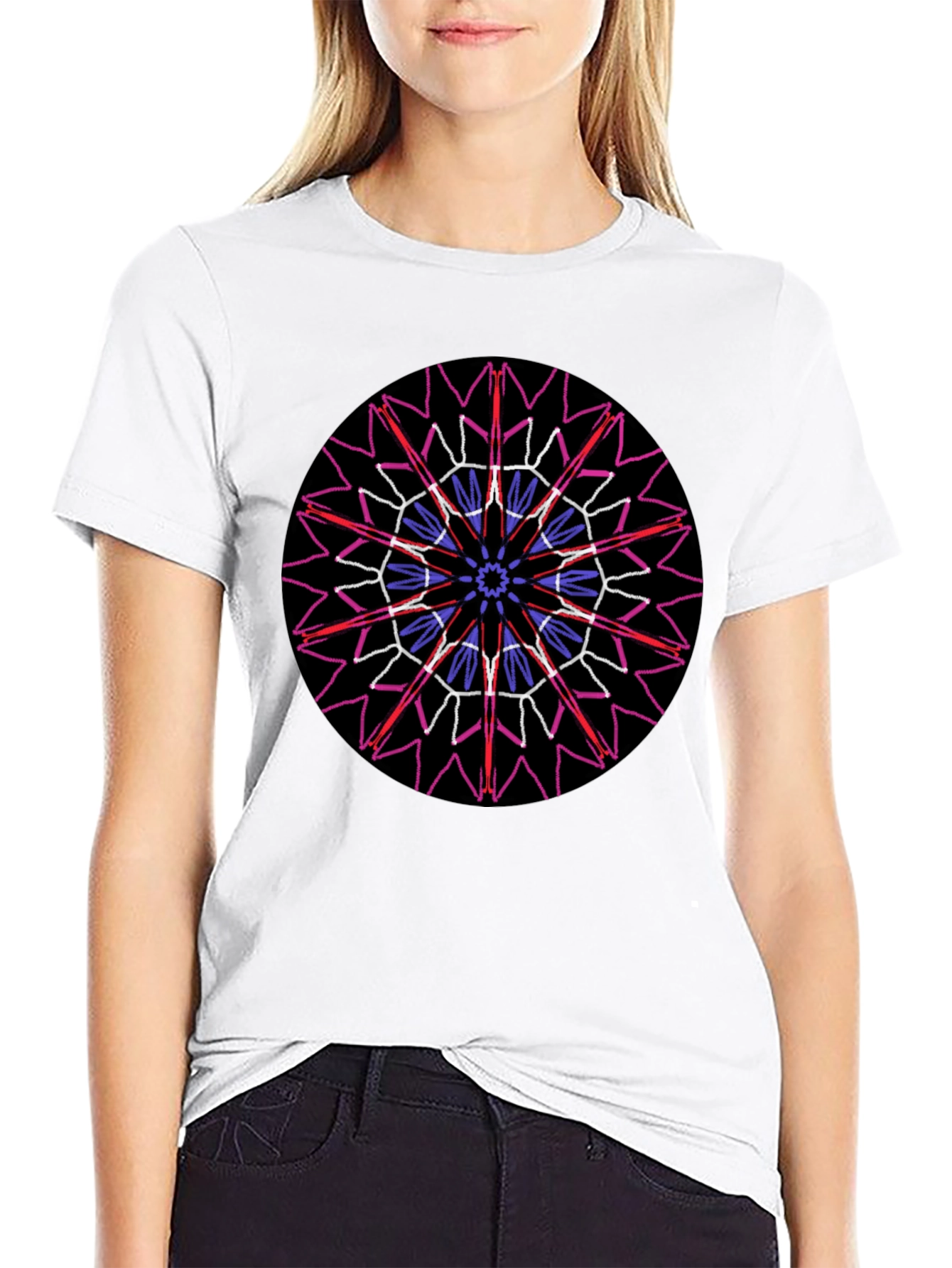 Geometric Mandala Graphic Print Black T-Shirt