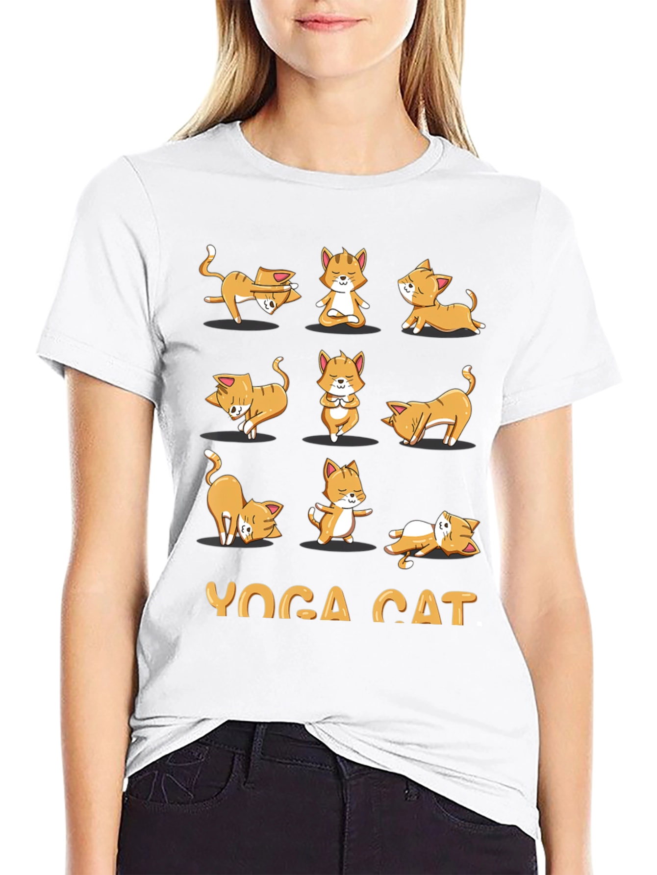 Yoga Cat Graphic T-Shirt - Black Cotton Tee
