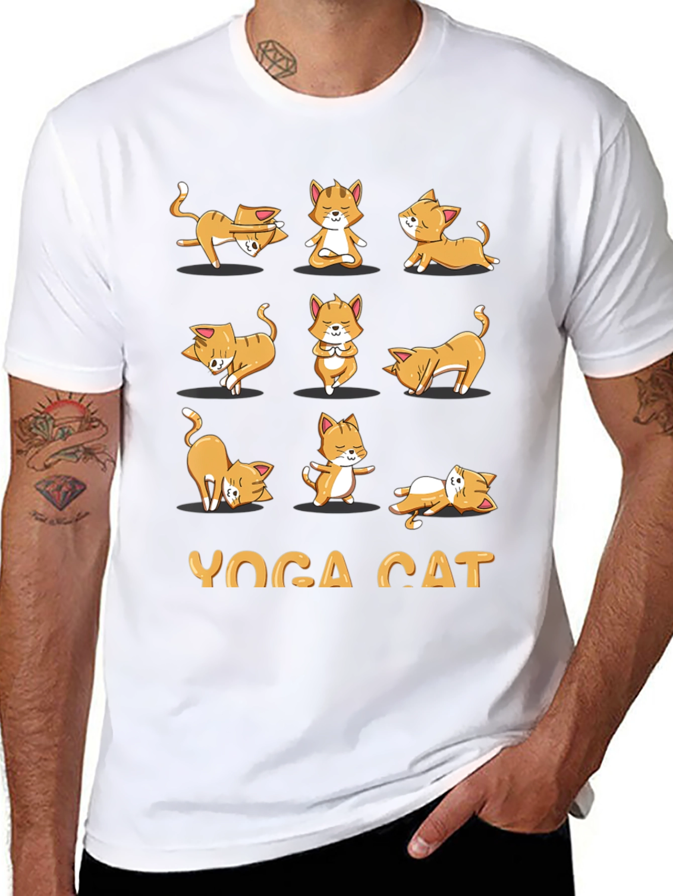 Yoga Cat Graphic T-Shirt - Black Cotton Tee