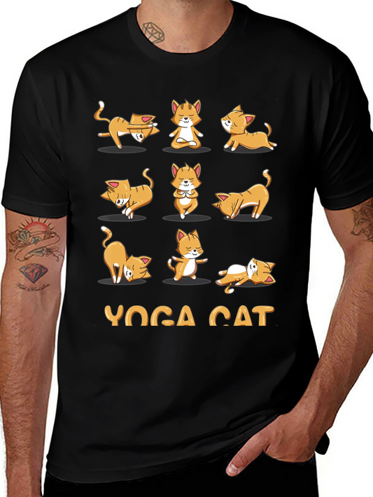 Yoga Cat Graphic T-Shirt - Black Cotton Tee