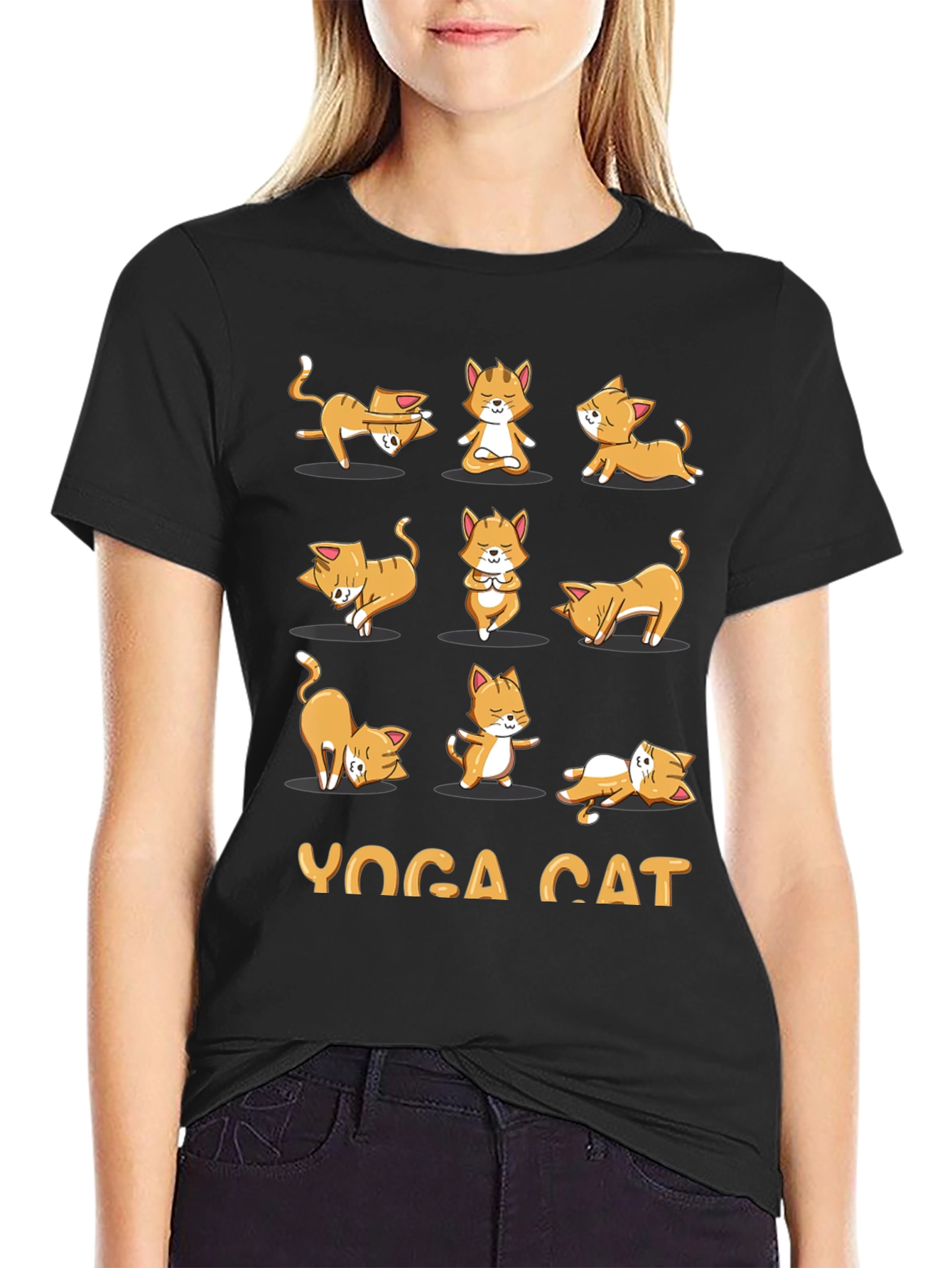 Yoga Cat Graphic T-Shirt - Black Cotton Tee
