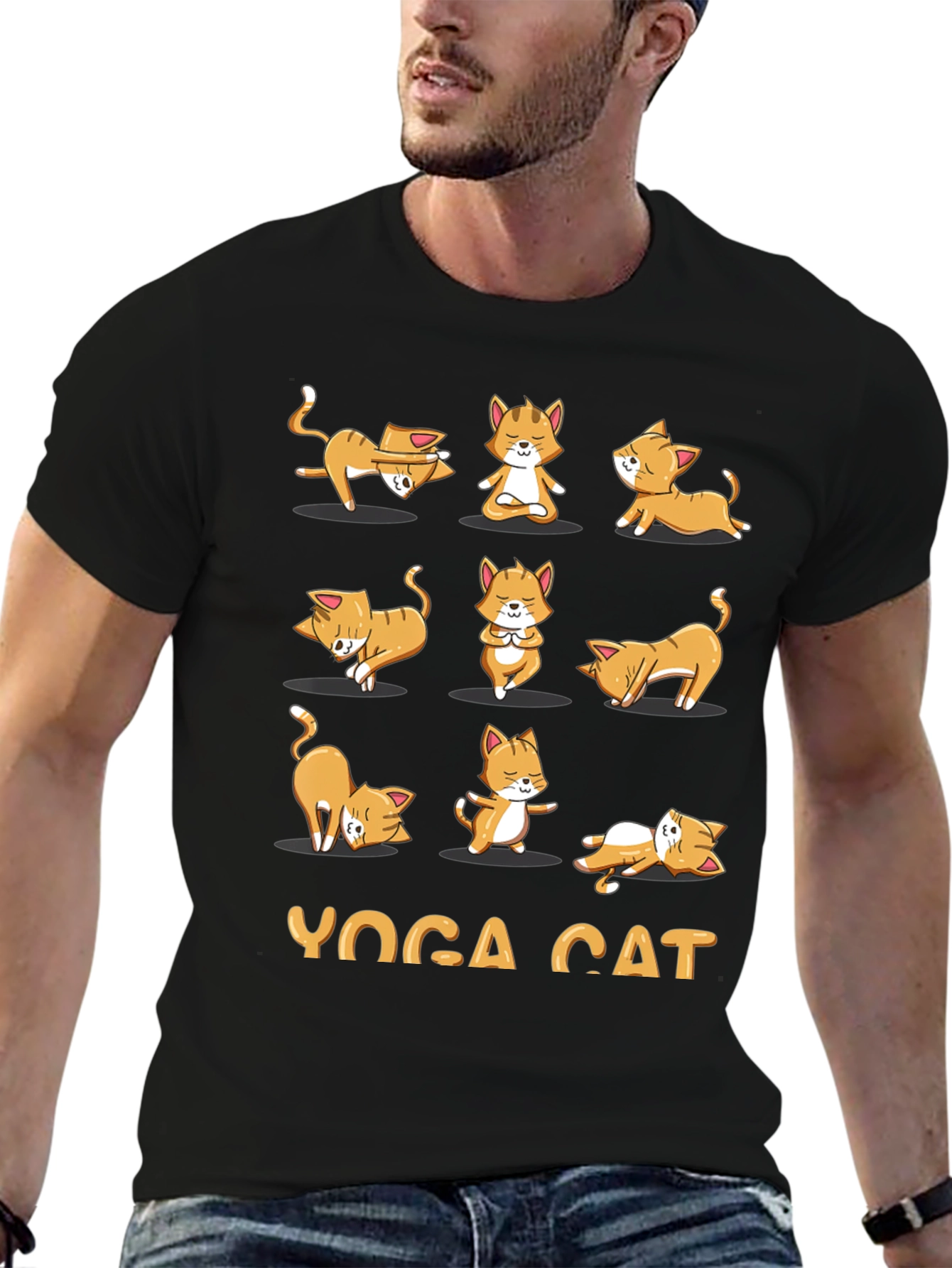 Yoga Cat Graphic T-Shirt - Black Cotton Tee