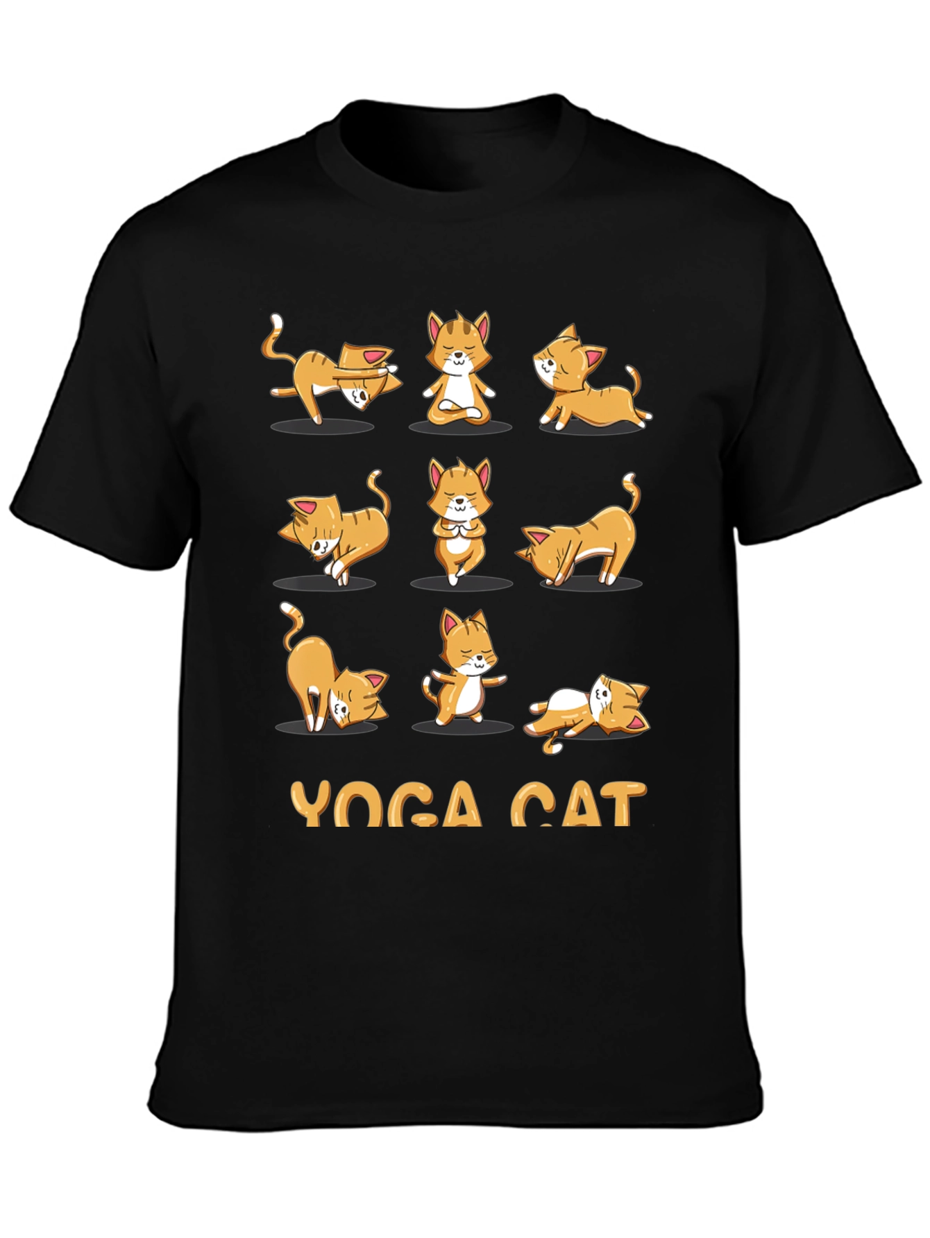 Yoga Cat Graphic T-Shirt - Black Cotton Tee