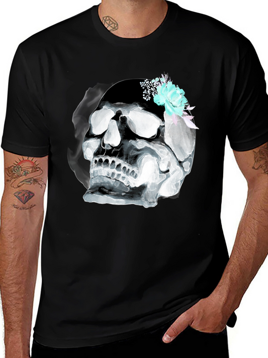 Skull & Flowers Graphic Tee - Mens Black T-Shirt