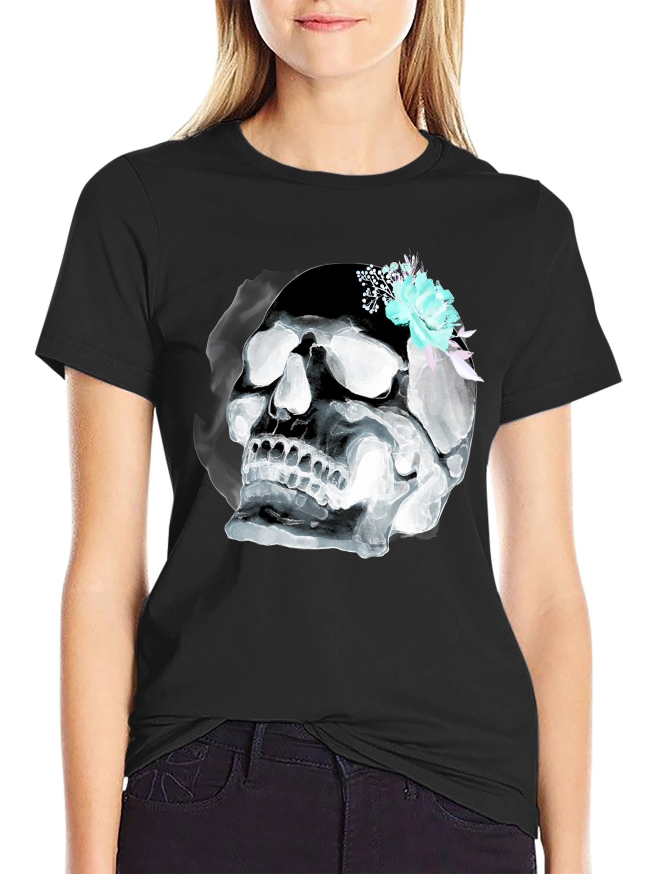 Skull & Flowers Graphic Tee - Mens Black T-Shirt