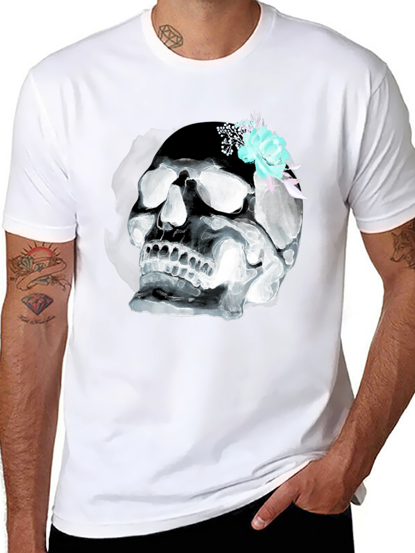 Skull & Flowers Graphic Tee - Mens Black T-Shirt