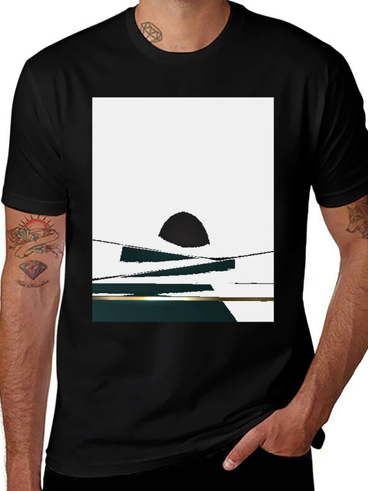 Abstract Sunset Graphic Tee - Black Casual T-Shirt