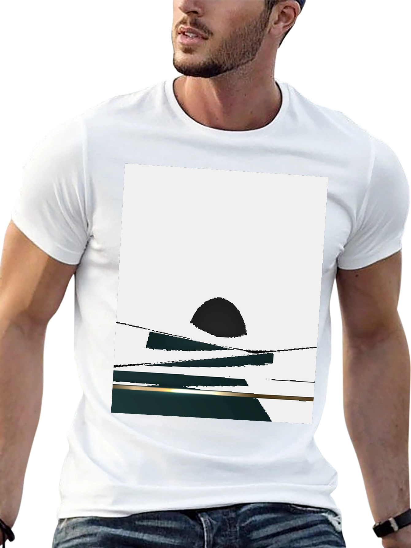 Abstract Sunset Graphic Tee - Black Casual T-Shirt