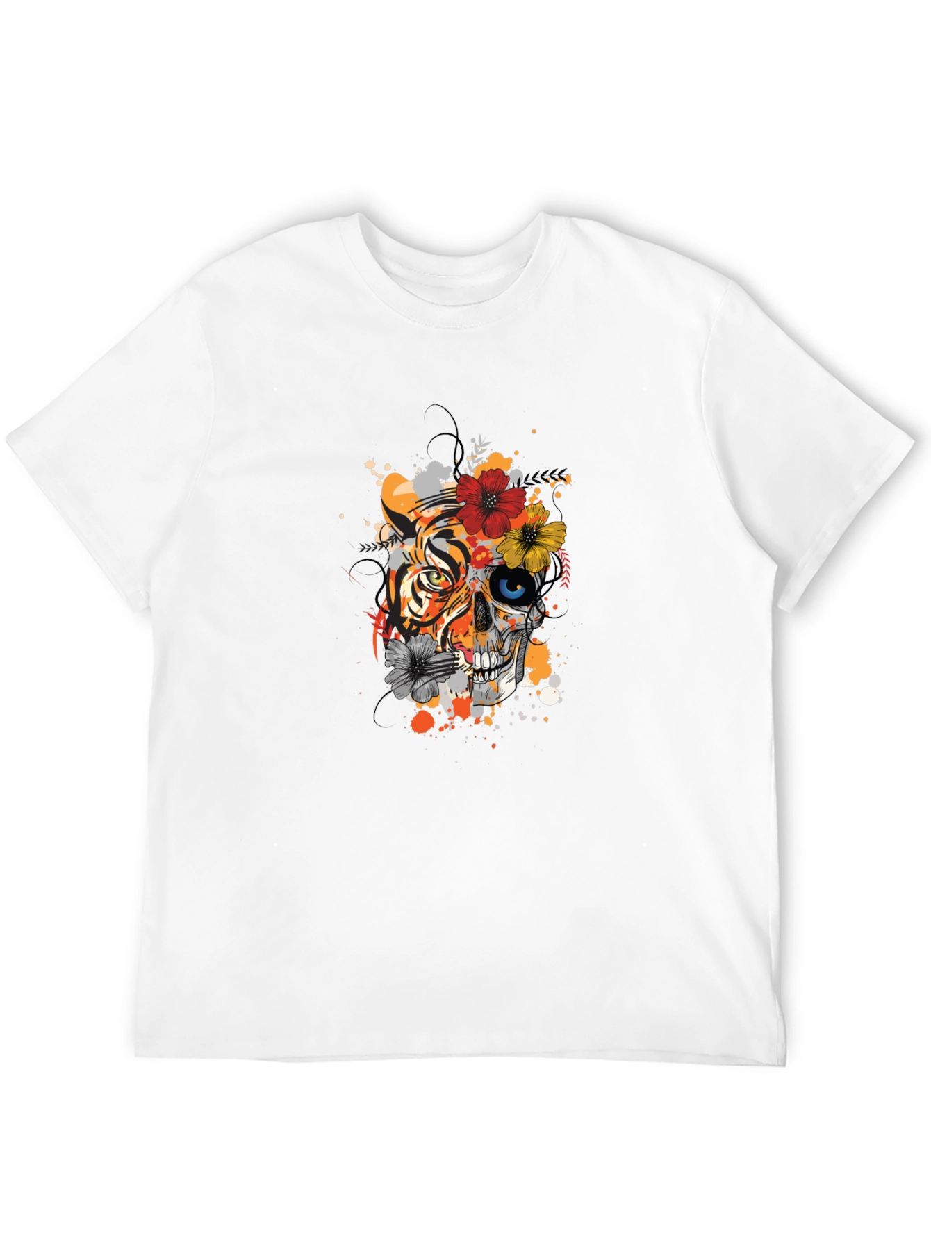 Tiger & Skull Floral Graphic T-Shirt