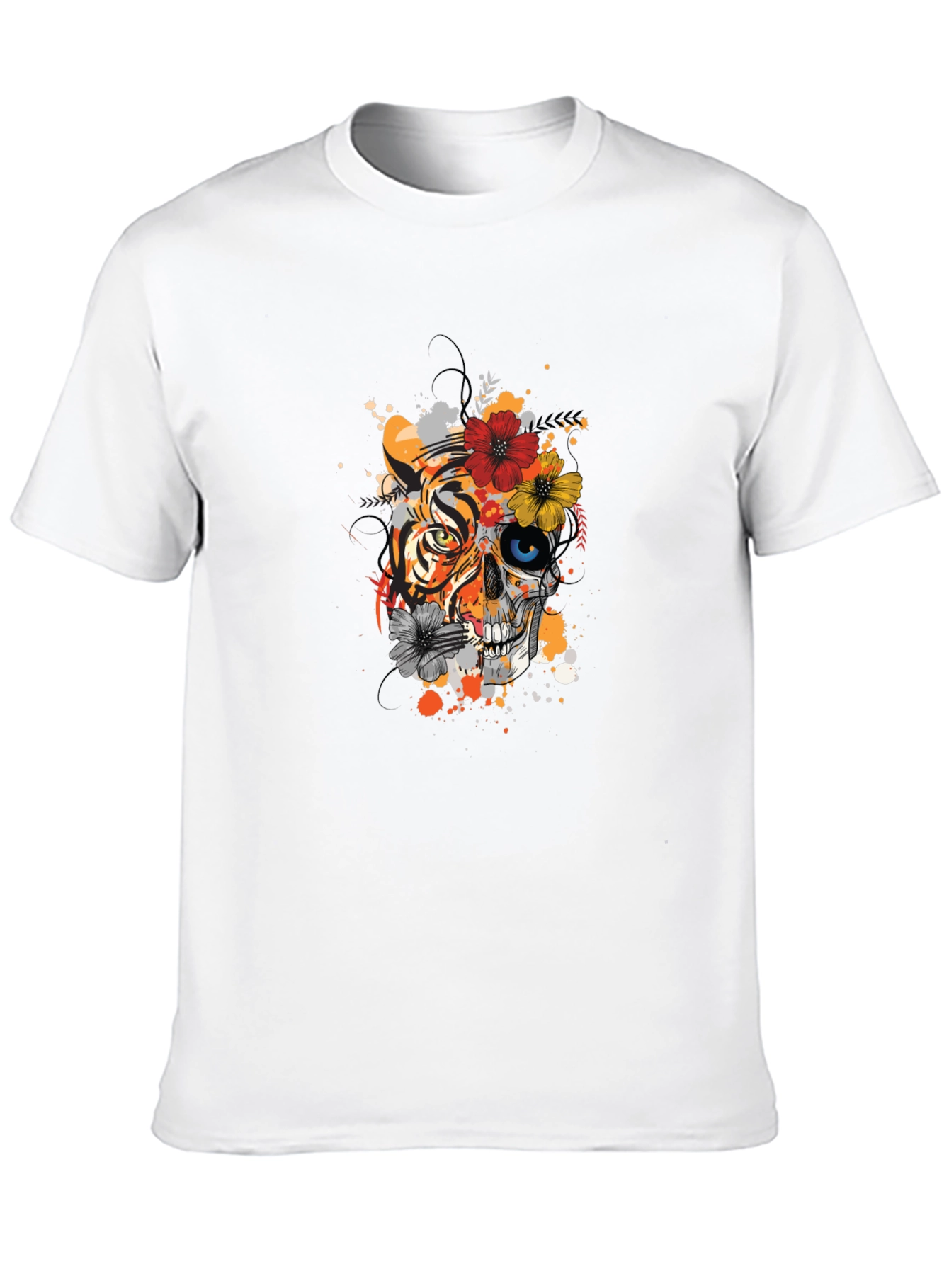 Tiger & Skull Floral Graphic T-Shirt