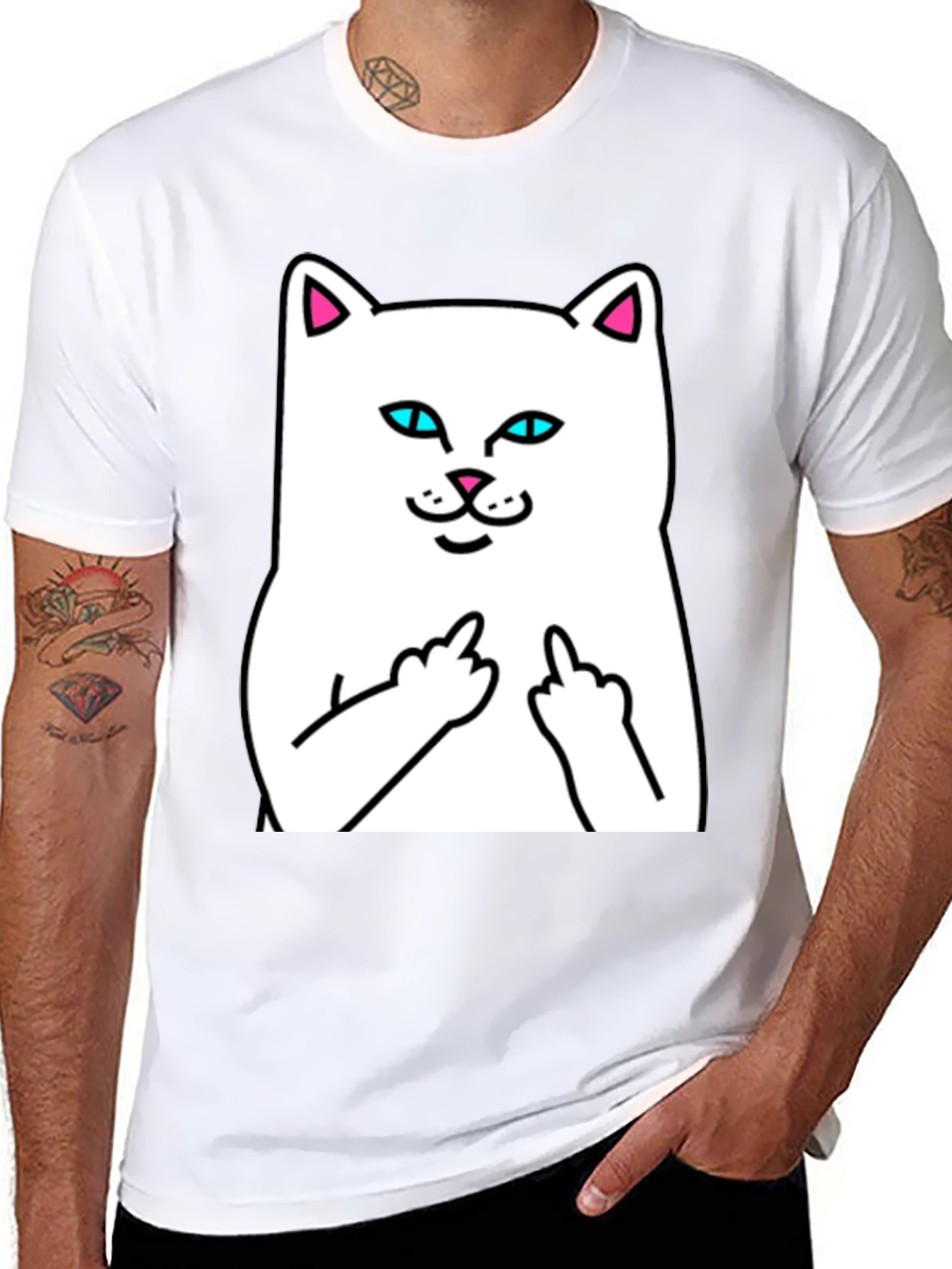 Rebellious Cat Graphic Tee - Black T-Shirt