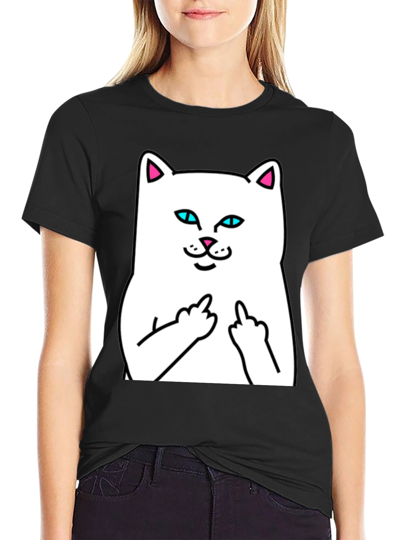 Rebellious Cat Graphic Tee - Black T-Shirt