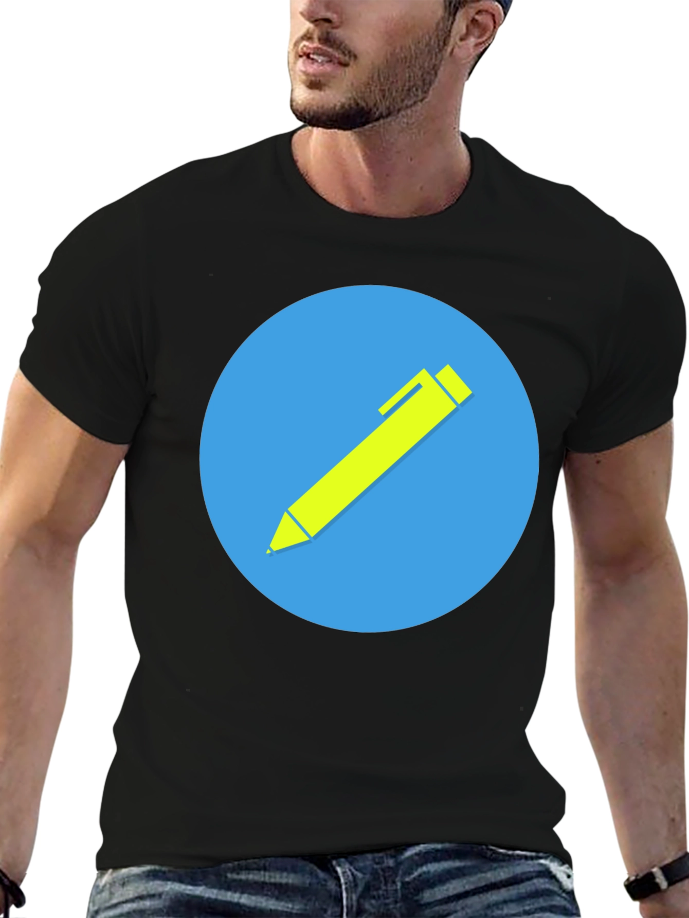 Stylish Black T-Shirt with Creative Pen Graphic