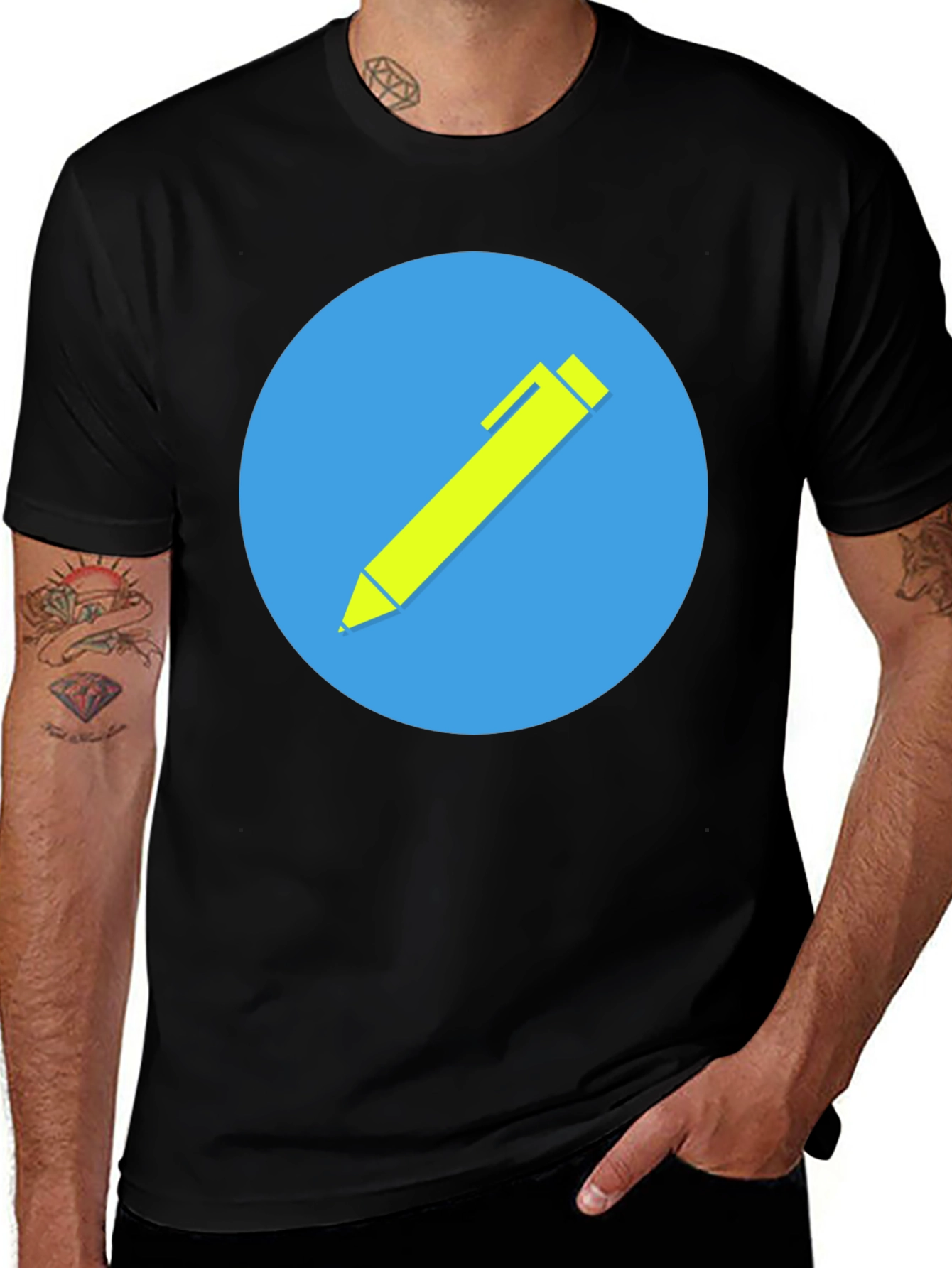 Stylish Black T-Shirt with Creative Pen Graphic