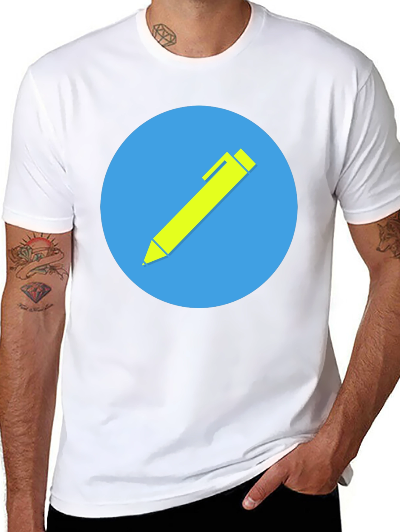 Stylish Black T-Shirt with Creative Pen Graphic